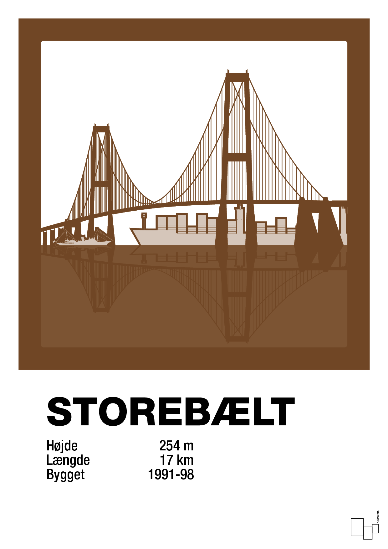plakat: byplakat korsør & nyborg - storebælt - dark brown-Byer-A1two3