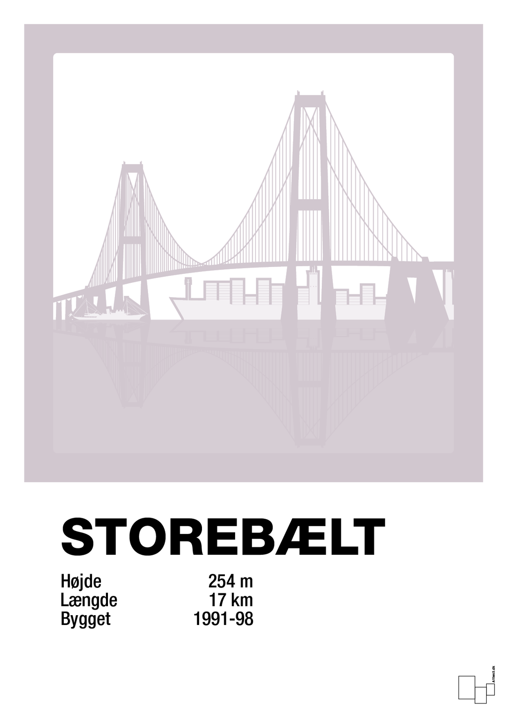 plakat: byplakat korsør & nyborg - storebælt - dusty lilac-Byer-A1two3