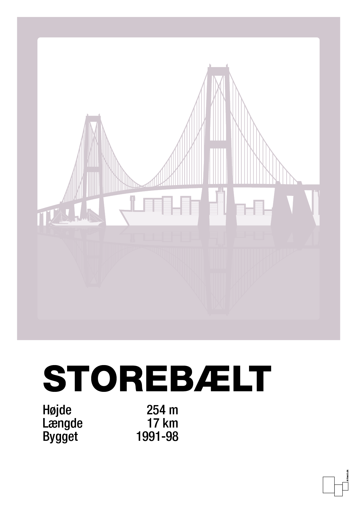 plakat: byplakat korsør & nyborg - storebælt - dusty lilac-Byer-A1two3
