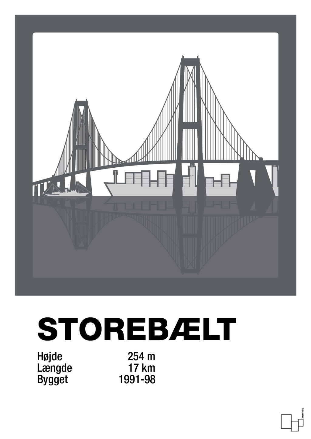 plakat: byplakat korsør & nyborg - storebælt - graphic charcoal-Byer-A1two3