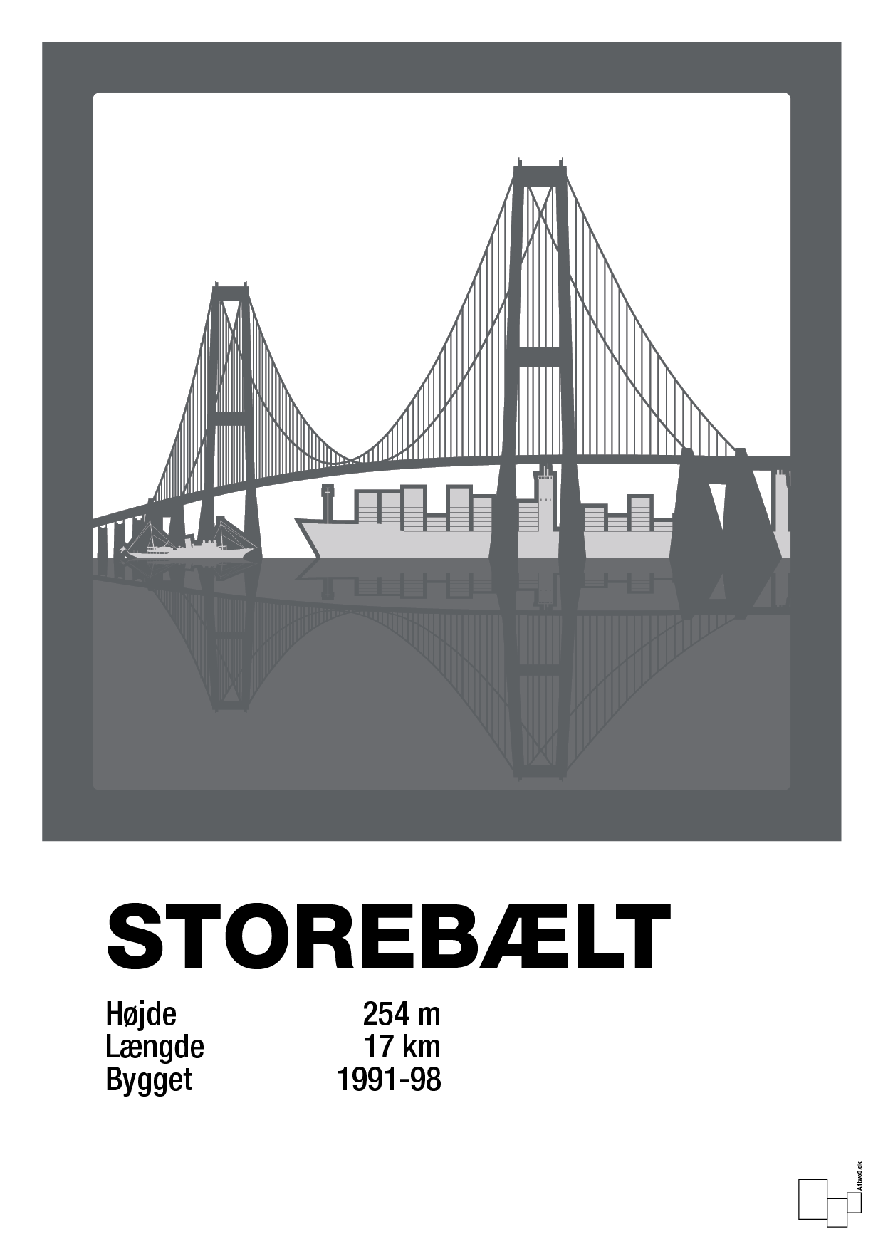 plakat: byplakat korsør & nyborg - storebælt - graphic charcoal-Byer-A1two3