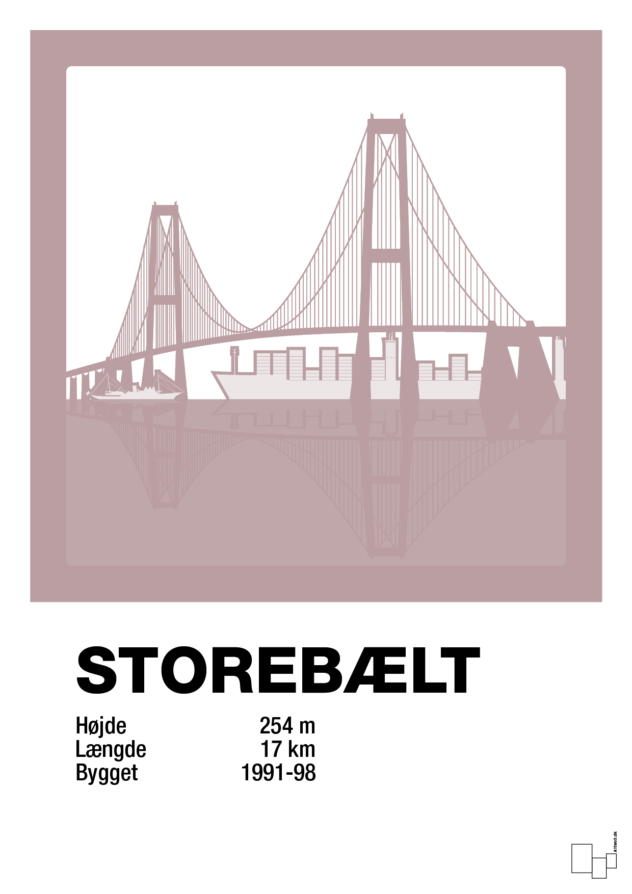 plakat: byplakat korsør & nyborg - storebælt - light rose-Byer-A1two3
