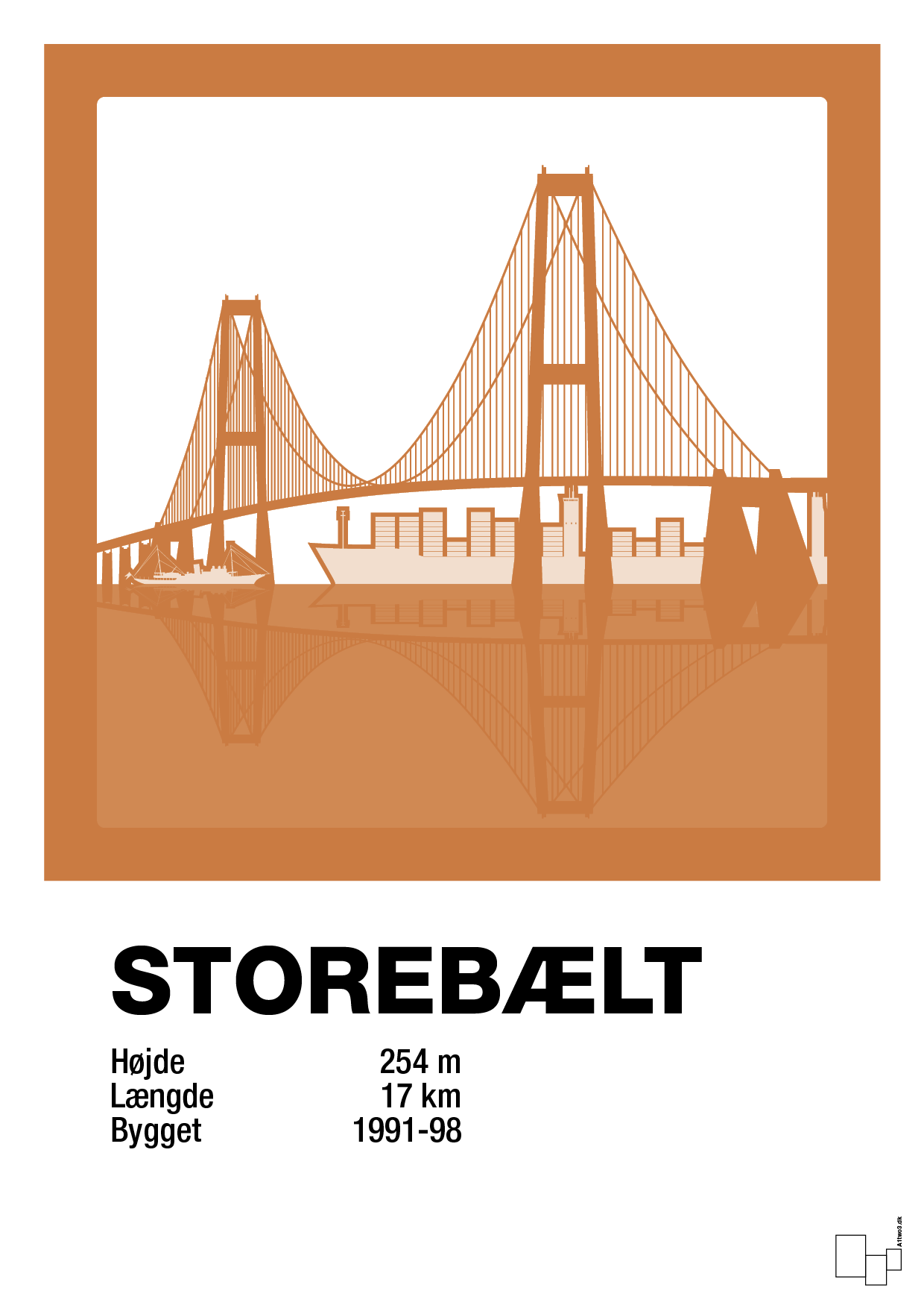 plakat: byplakat korsør & nyborg - storebælt - rumba orange-Byer-A1two3