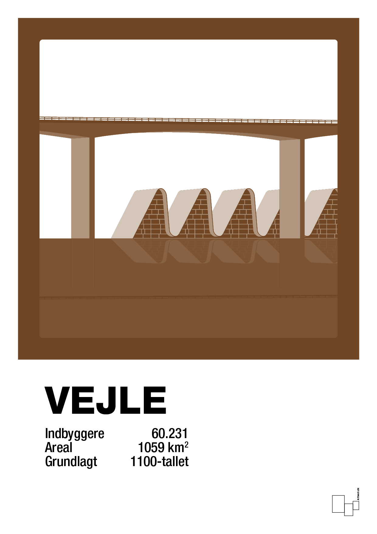 plakat: byplakat vejle - vejlefjordbroen - dark brown-Byer-A1two3
