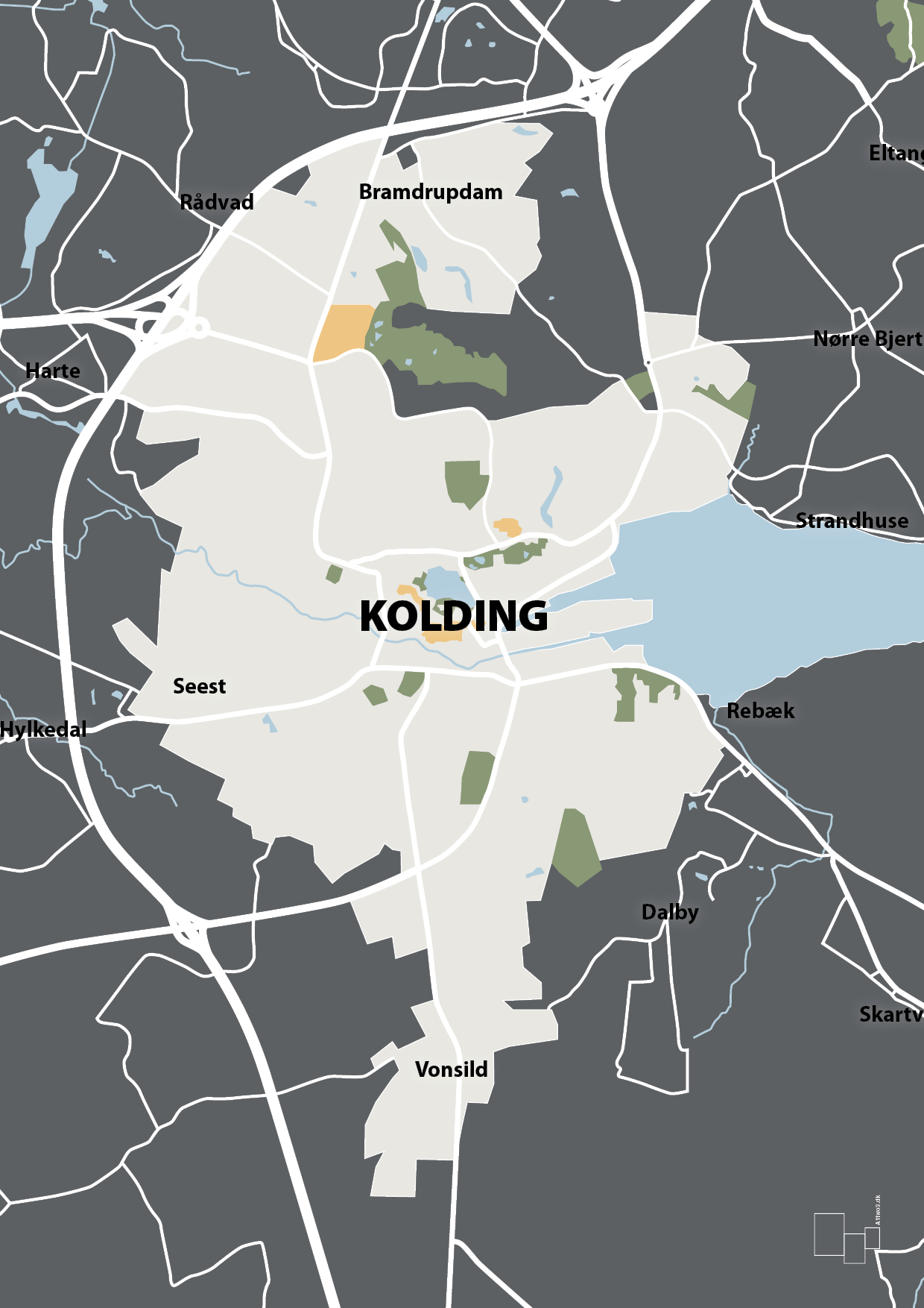 plakat: byplakat kolding - kort - graphic charcoal-Byer-A1two3