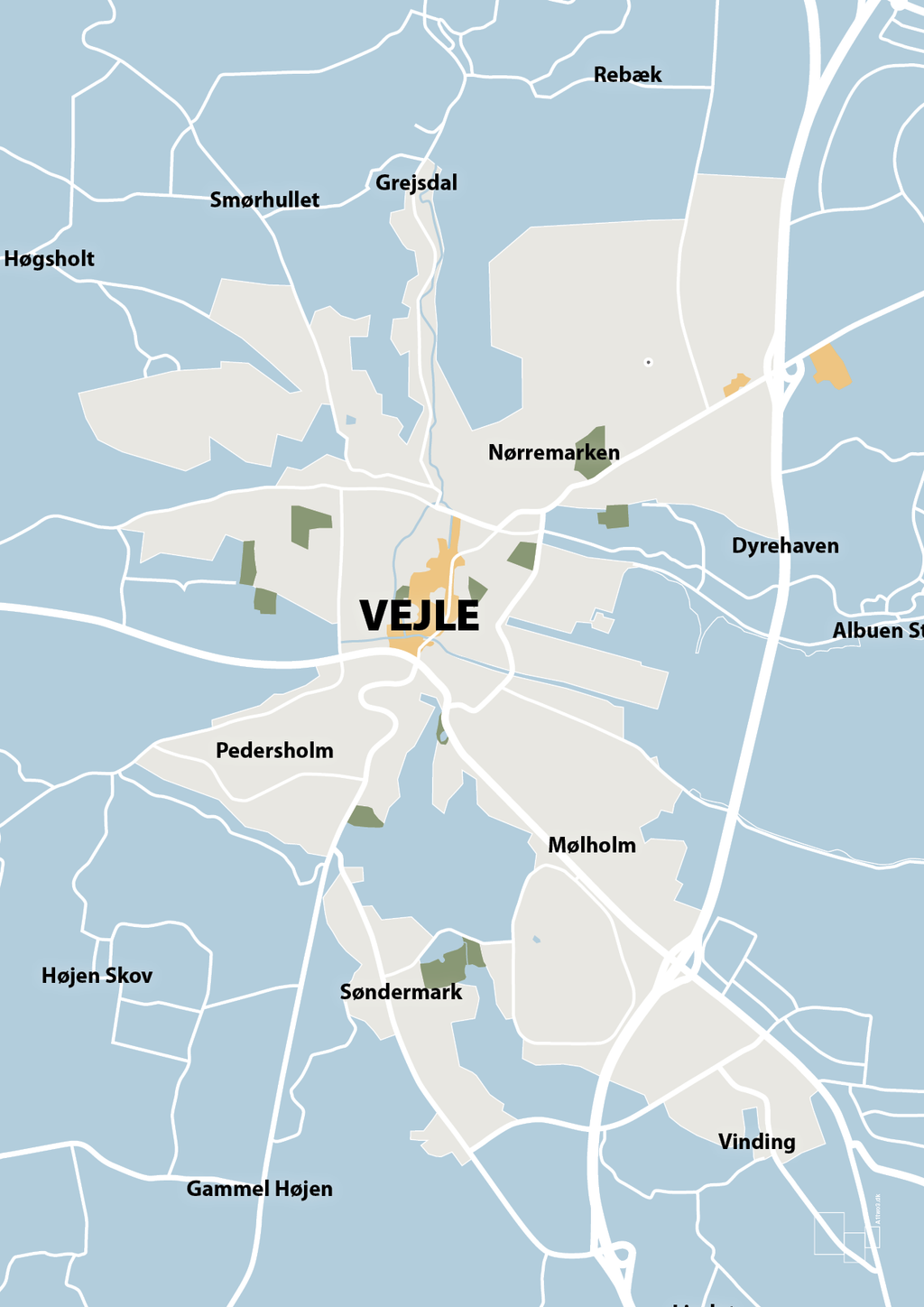 plakat: byplakat vejle - kort - heavenly blue-Byer-A1two3