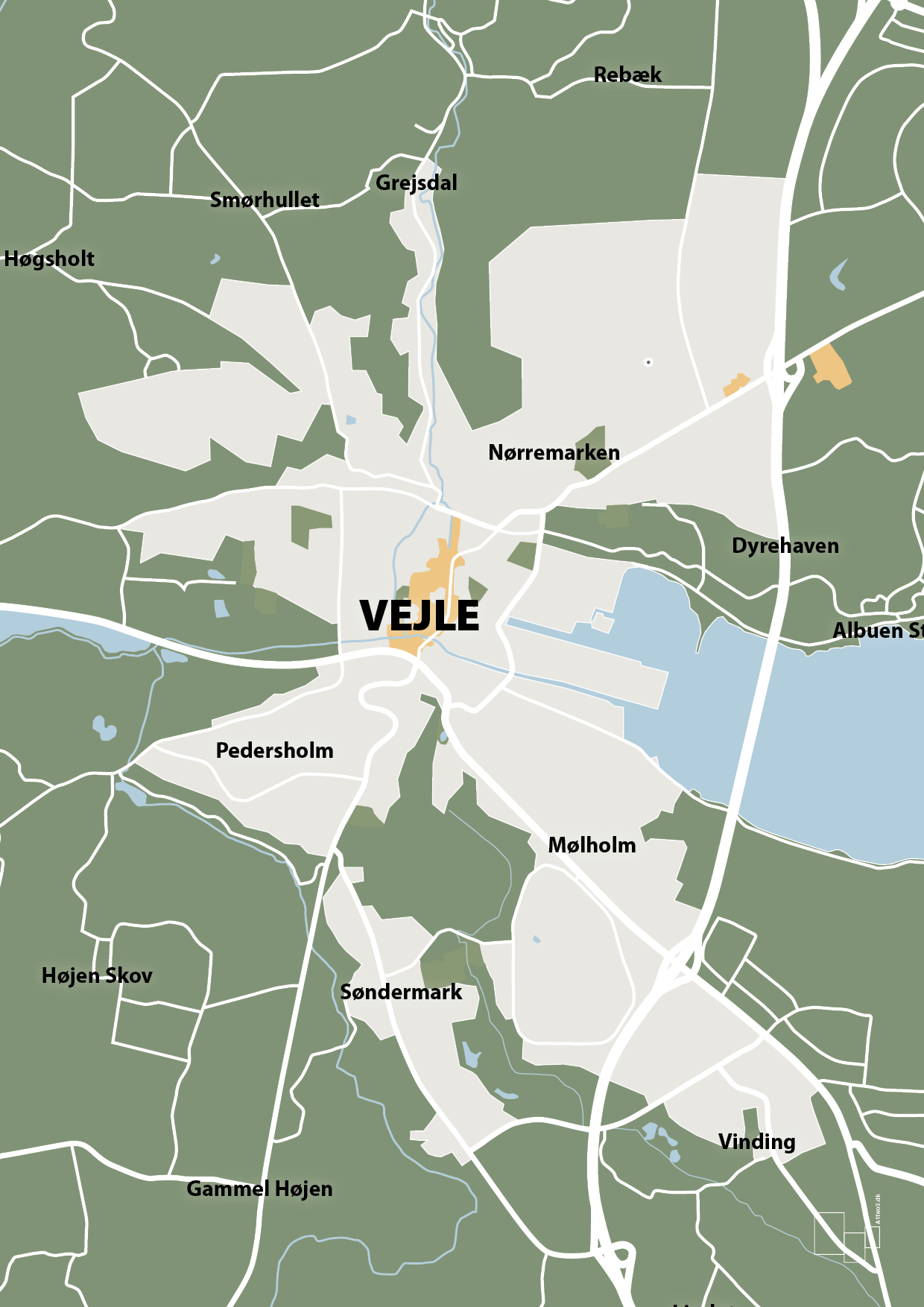 plakat: byplakat vejle - kort - jade-Byer-A1two3