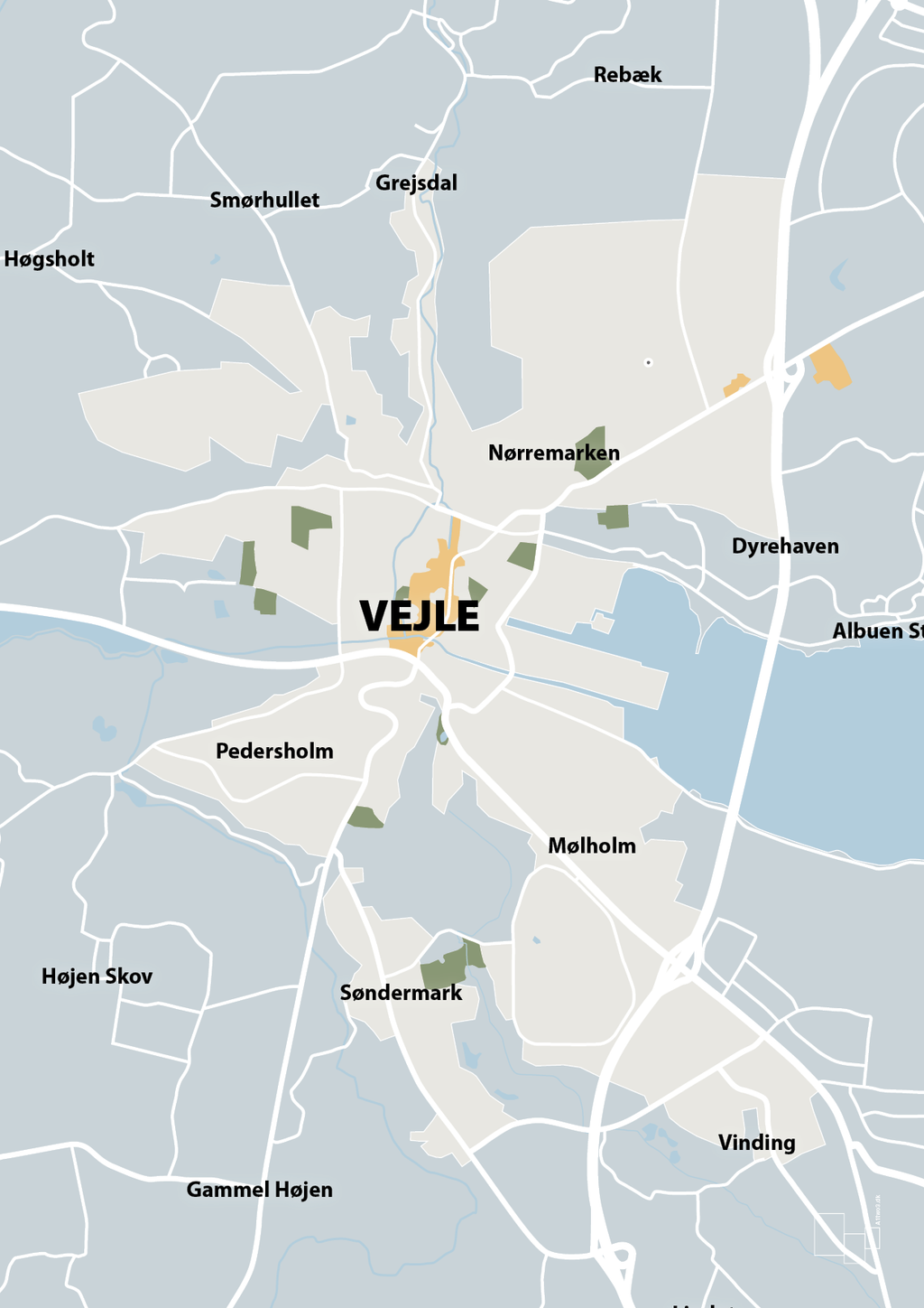 plakat: byplakat vejle - kort - light drizzle-Byer-A1two3