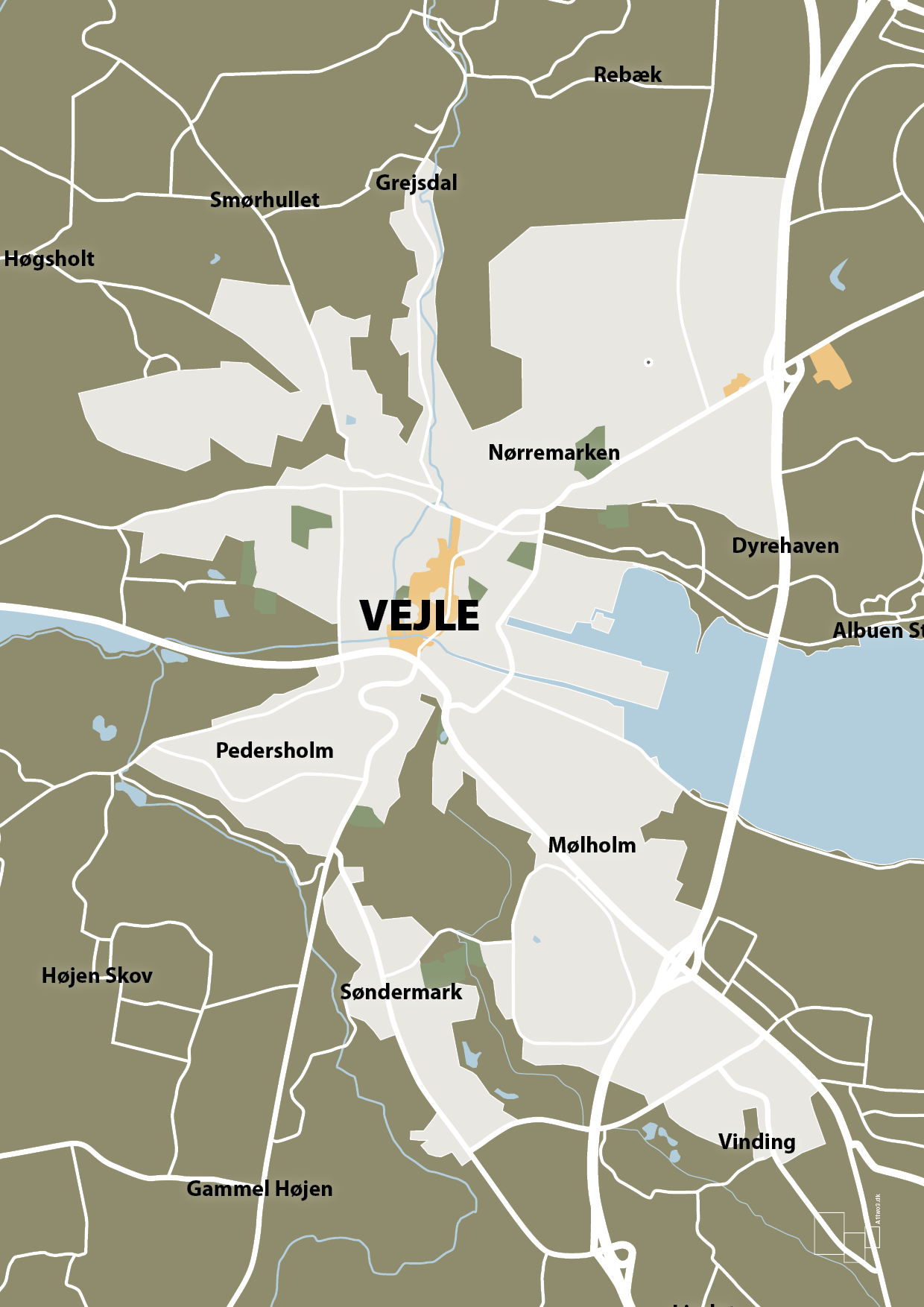 plakat: byplakat vejle - kort - misty forrest-Byer-A1two3