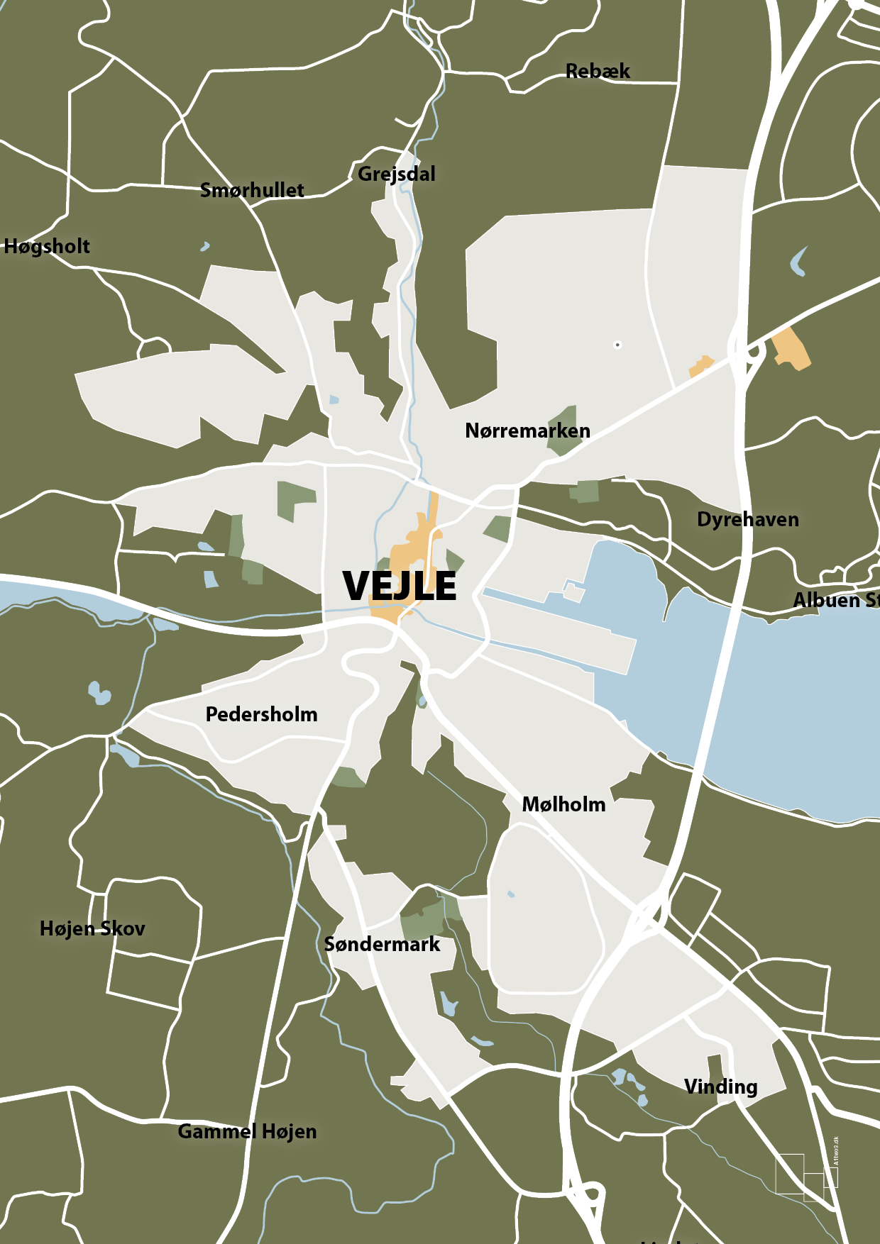 plakat: byplakat vejle - kort - secret meadow-Byer-A1two3