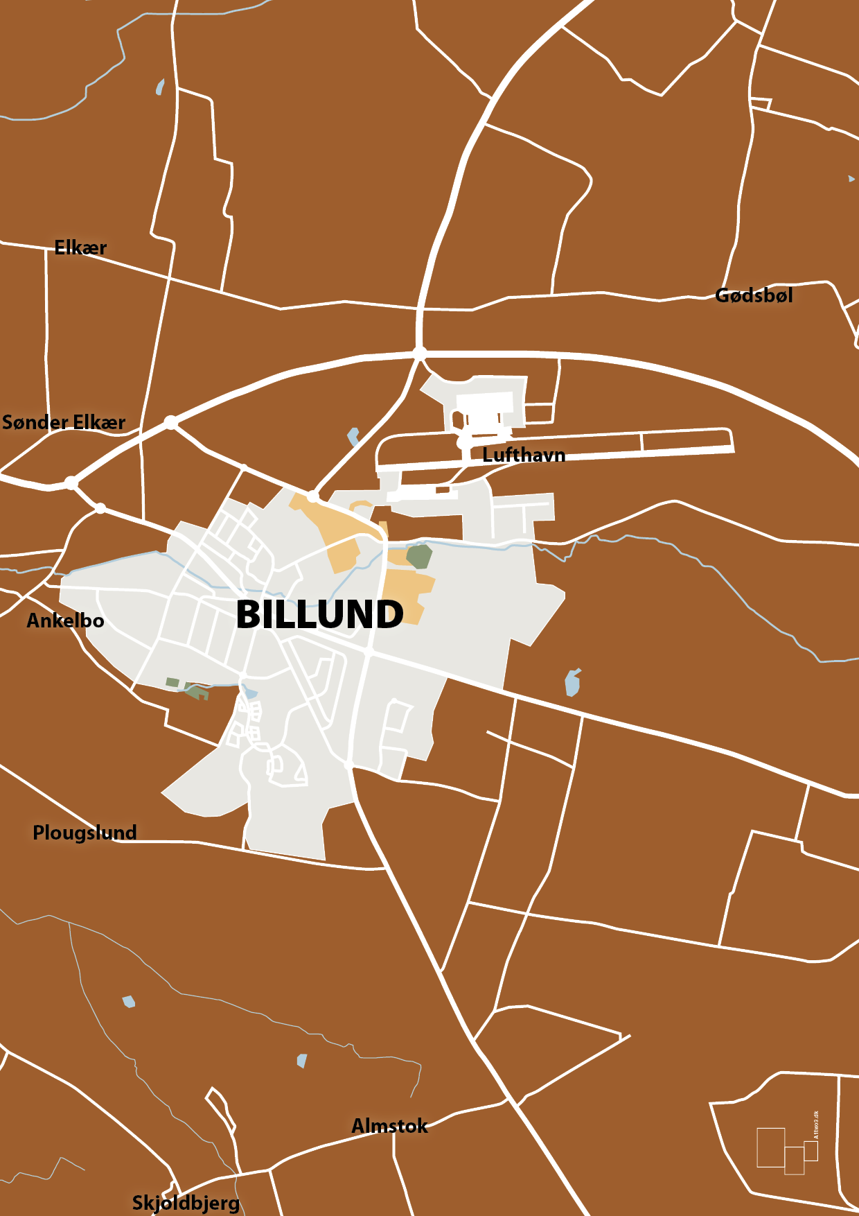 plakat: byplakat billund - kort - cognac-Byer-A1two3