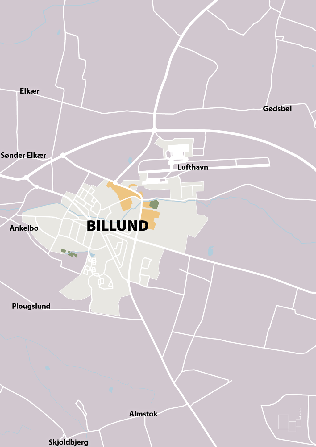 plakat: byplakat billund - kort - dusty lilac-Byer-A1two3
