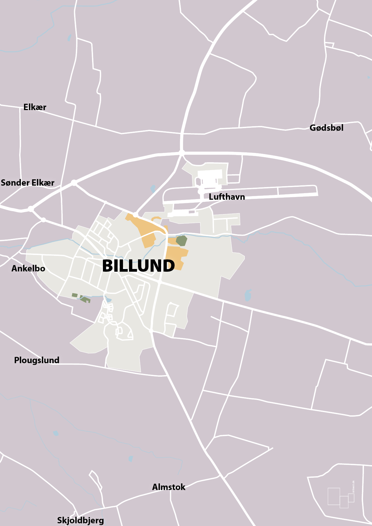 plakat: byplakat billund - kort - dusty lilac-Byer-A1two3