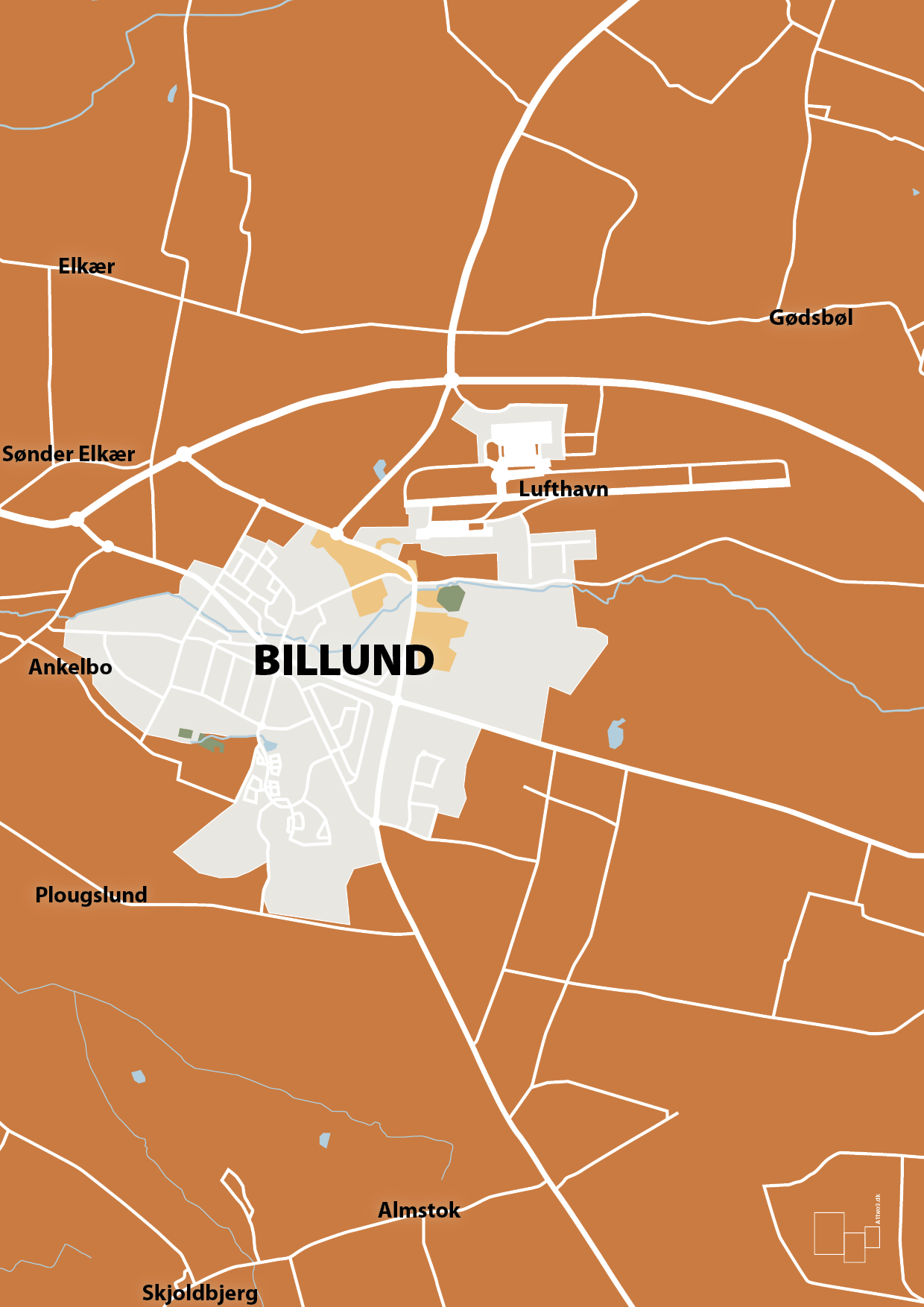 plakat: byplakat billund - kort - rumba orange-Byer-A1two3