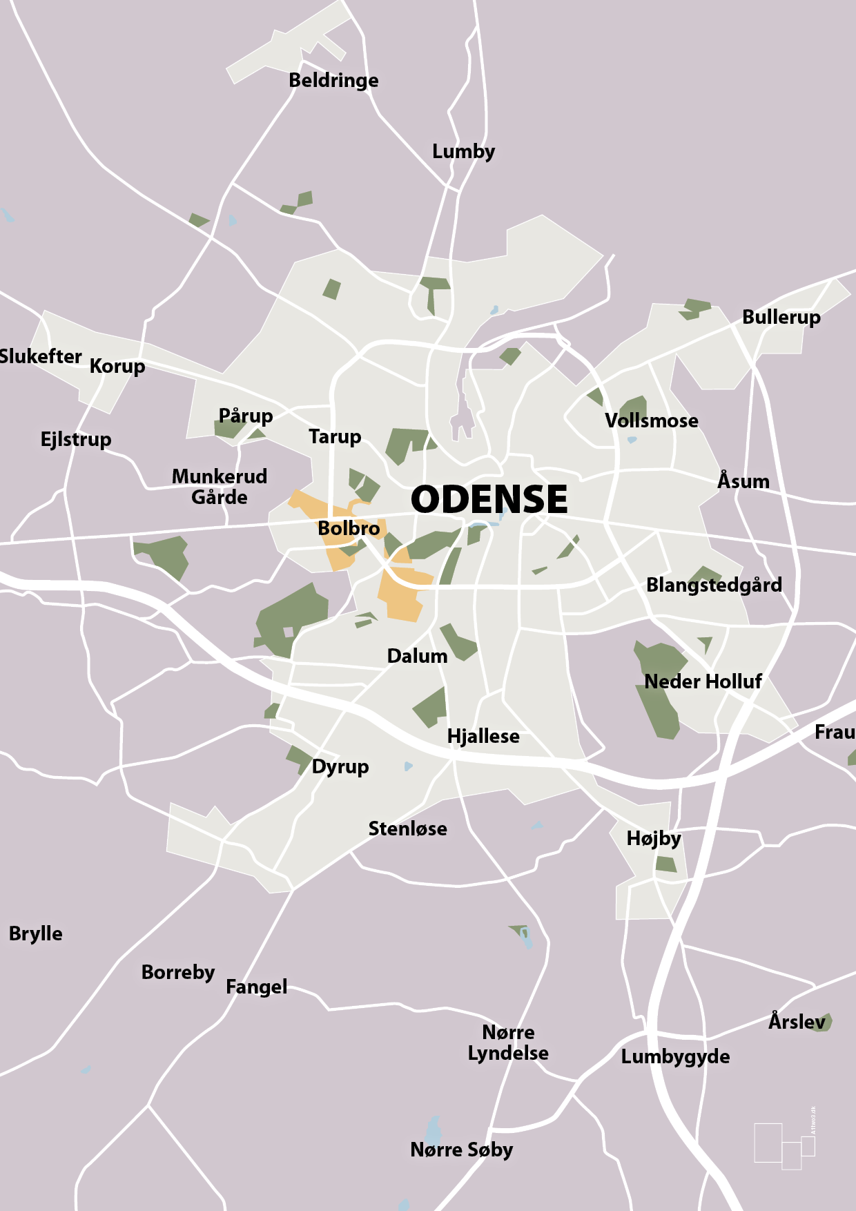 plakat: byplakat odense - kort - dusty lilac-Byer-A1two3