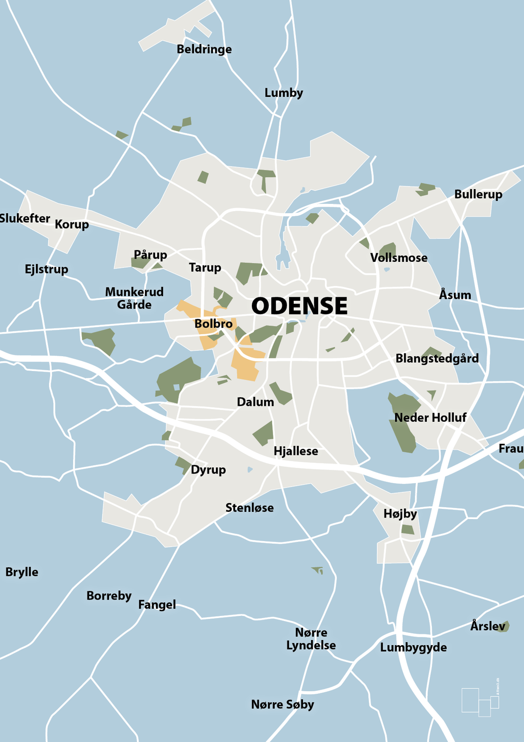 plakat: byplakat odense - kort - heavenly blue-Byer-A1two3