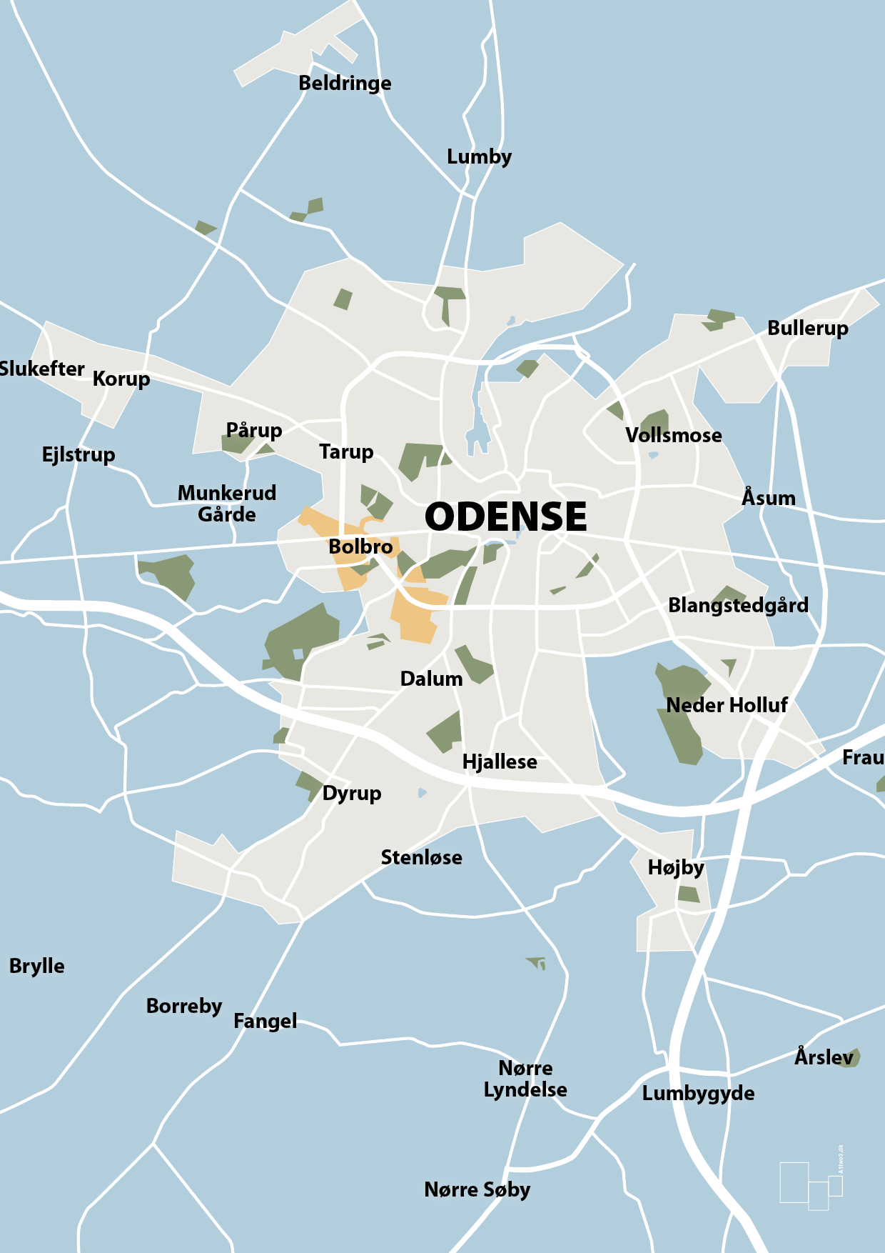 plakat: byplakat odense - kort - heavenly blue-Byer-A1two3