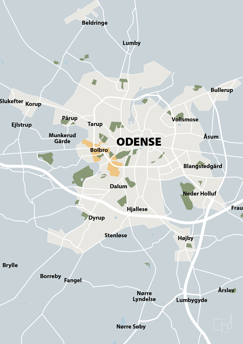 plakat: byplakat odense - kort - light drizzle-Byer-A1two3