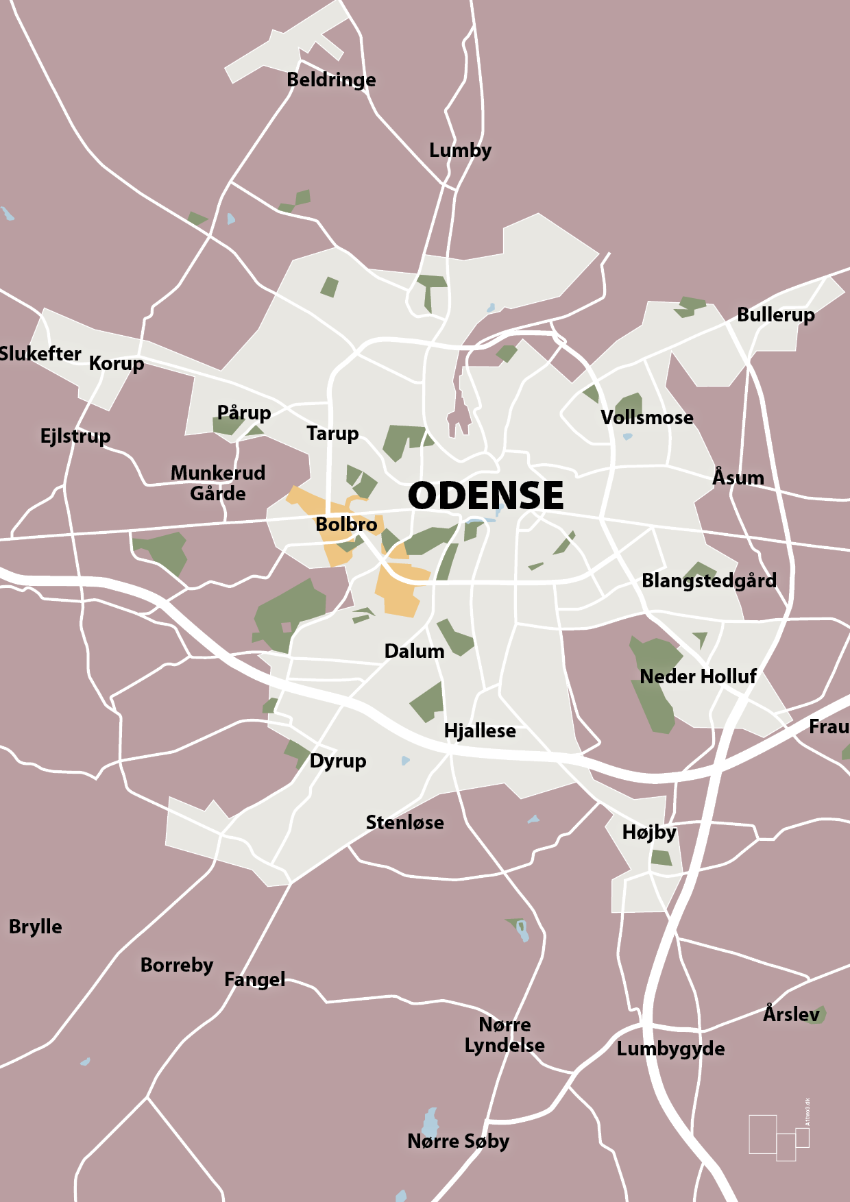 plakat: byplakat odense - kort - light rose-Byer-A1two3