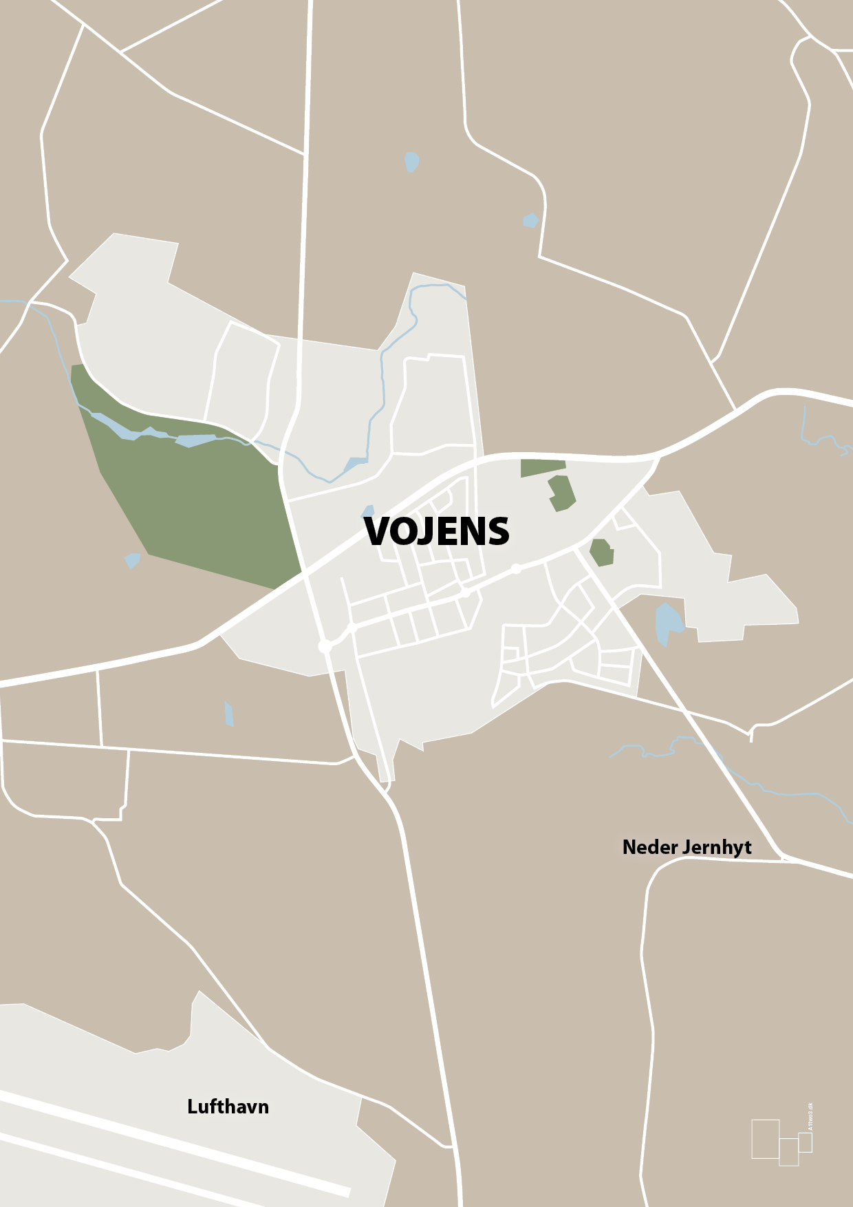plakat: byplakat vojens - kort - creamy mushroom-Byer-A1two3