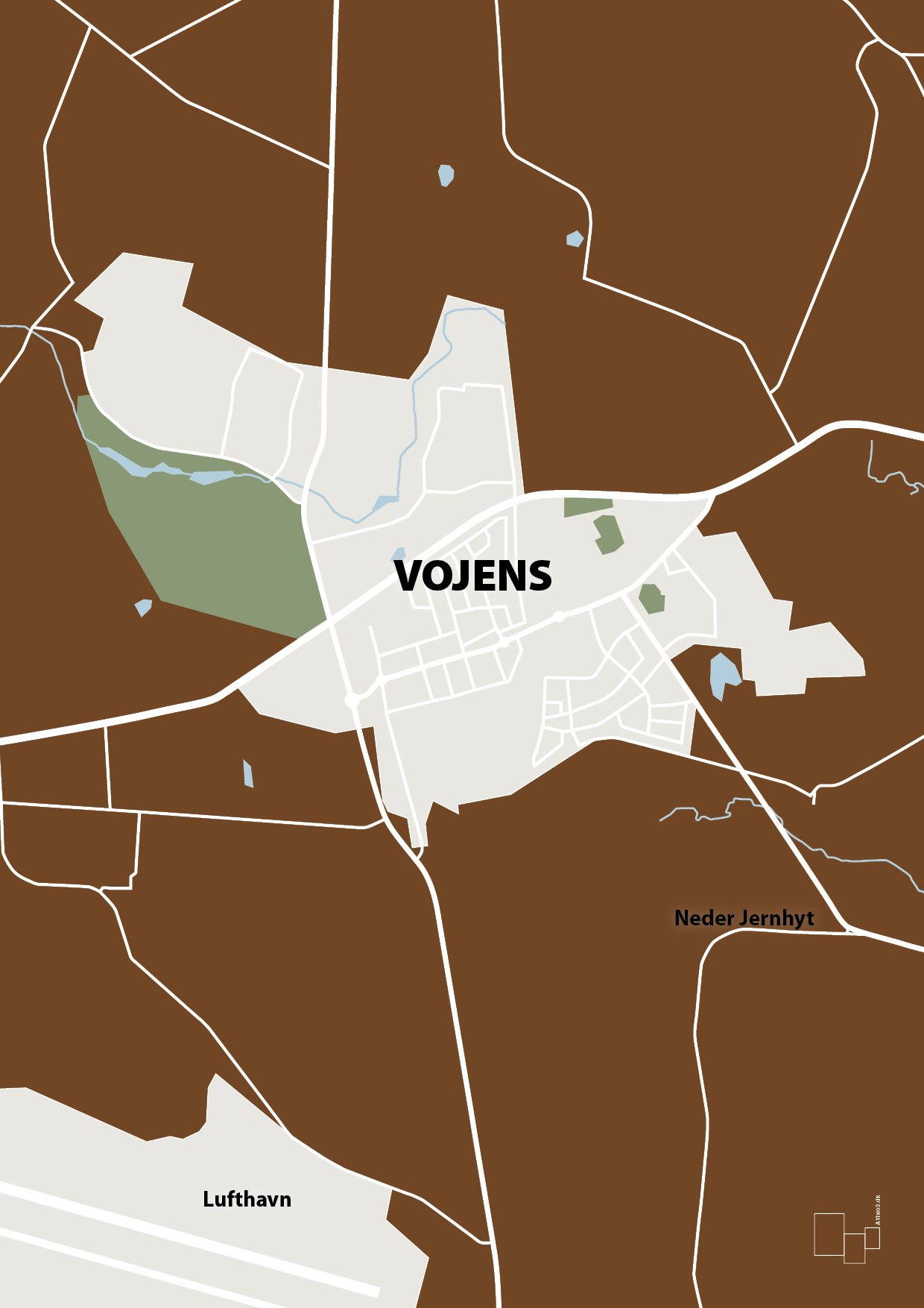 plakat: byplakat vojens - kort - dark brown-Byer-A1two3