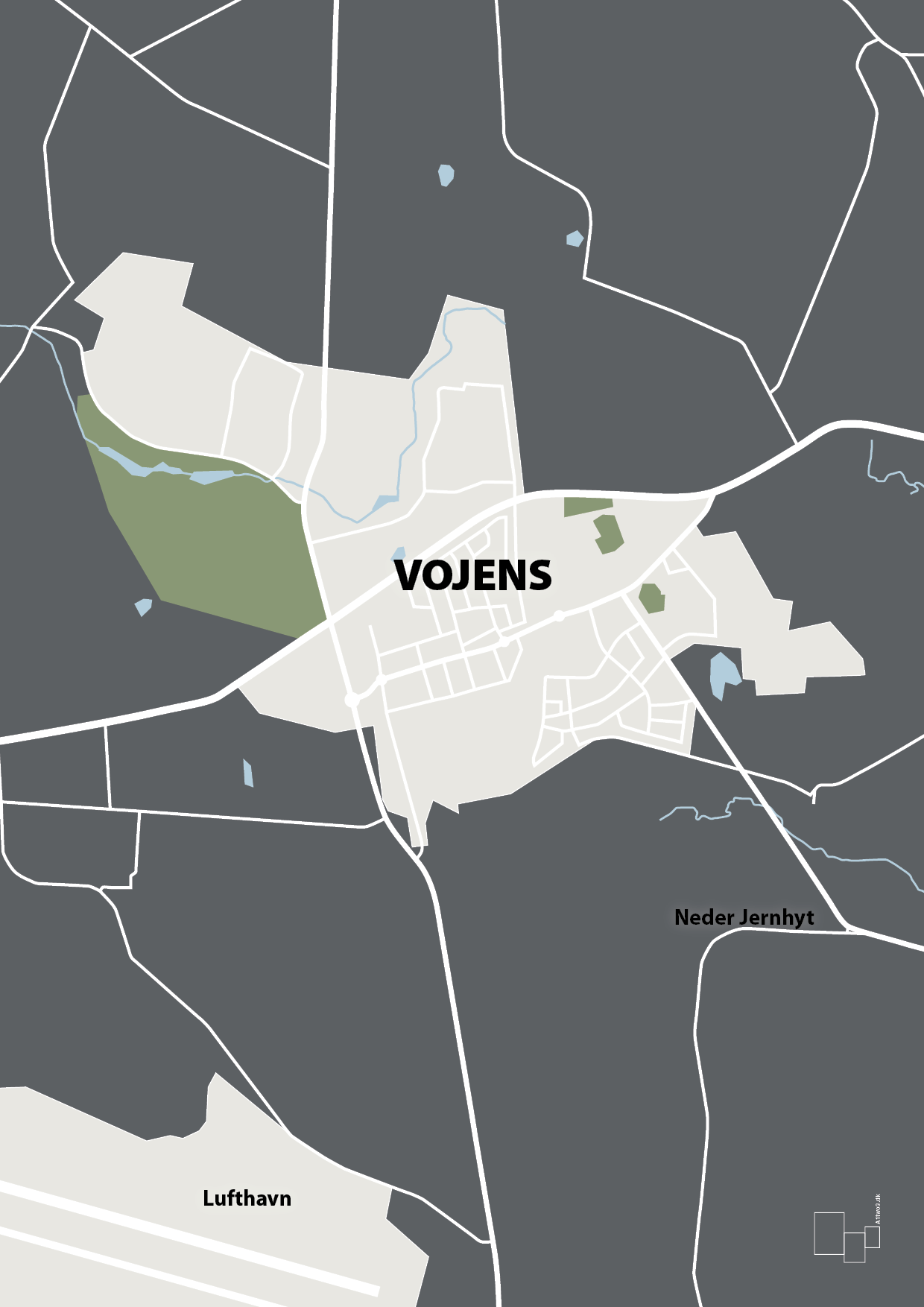 plakat: byplakat vojens - kort - graphic charcoal-Byer-A1two3