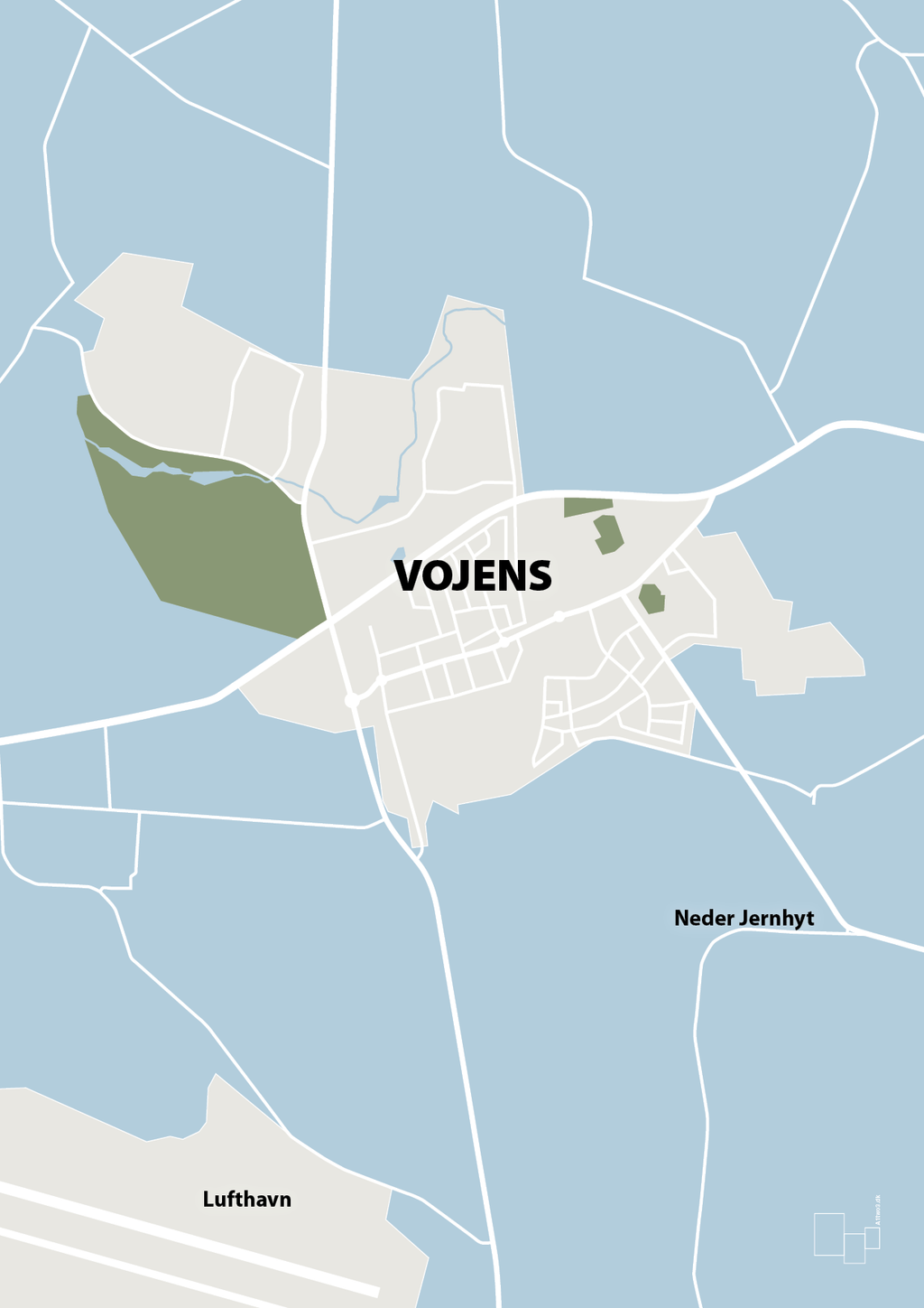 plakat: byplakat vojens - kort - heavenly blue-Byer-A1two3