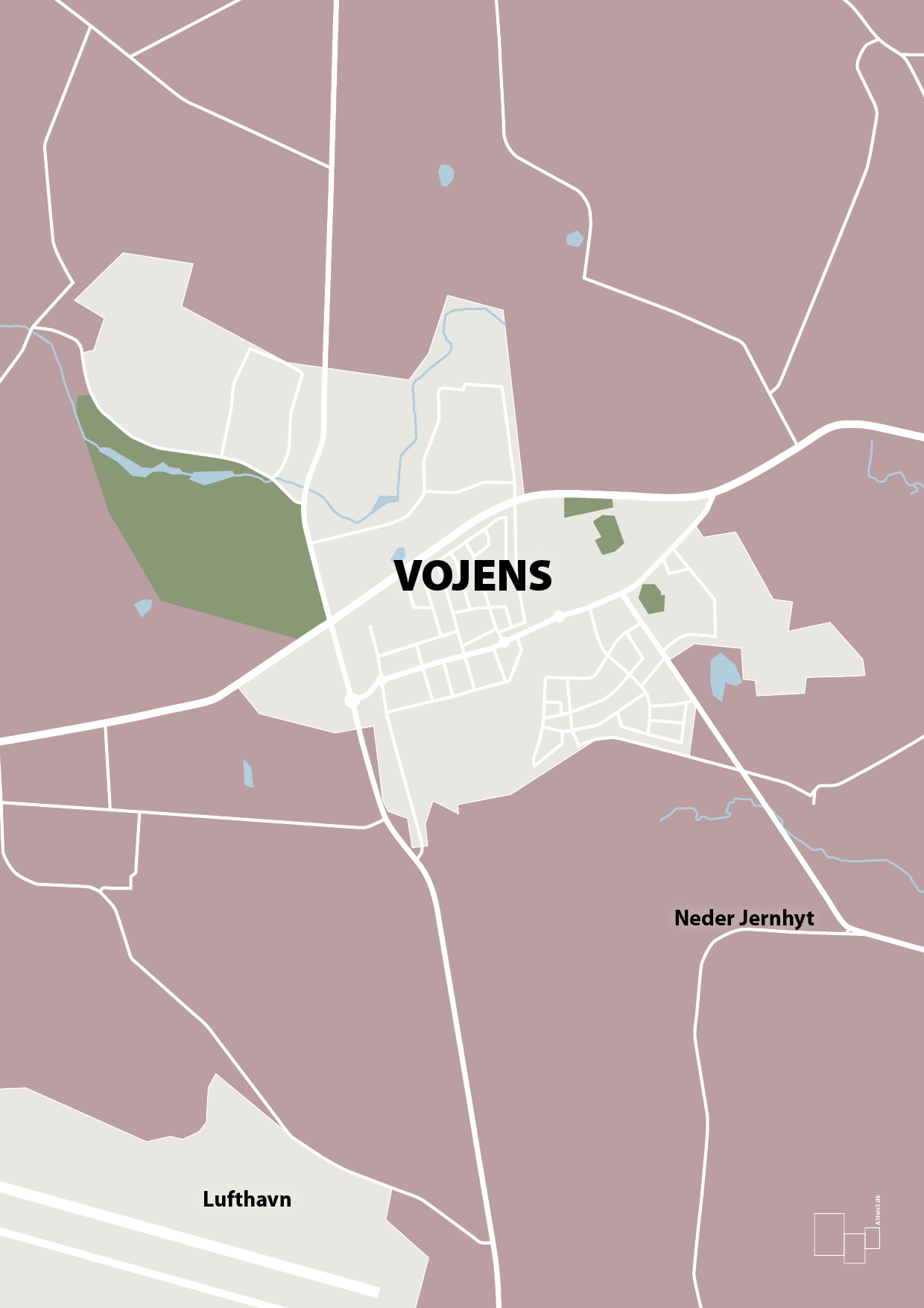 plakat: byplakat vojens - kort - light rose-Byer-A1two3