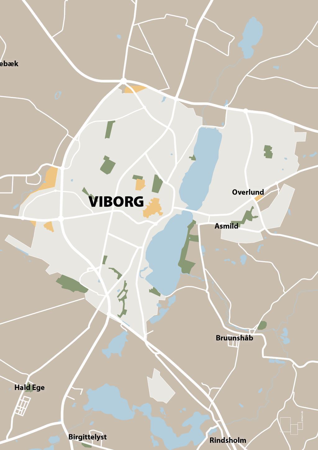 plakat: byplakat viborg - kort - creamy mushroom-Byer-A1two3