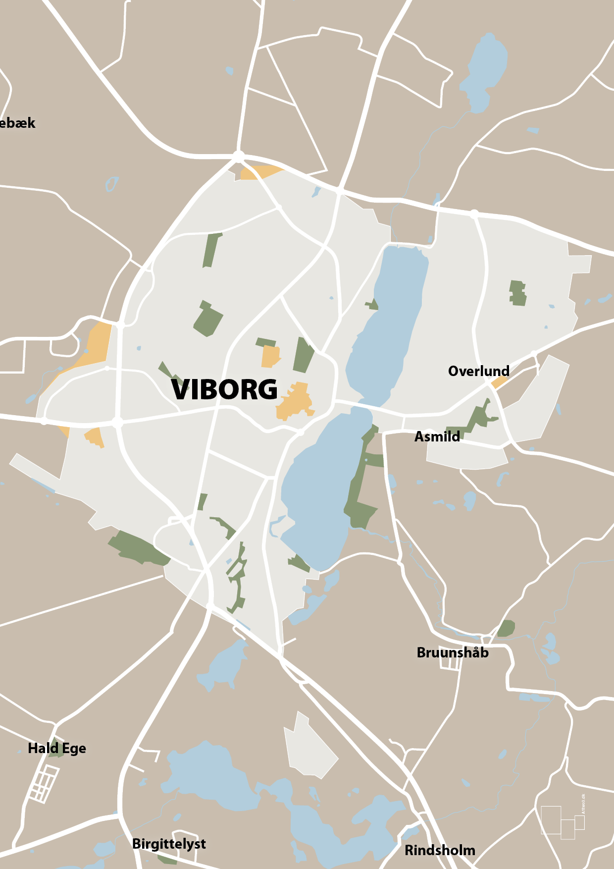 plakat: byplakat viborg - kort - creamy mushroom-Byer-A1two3