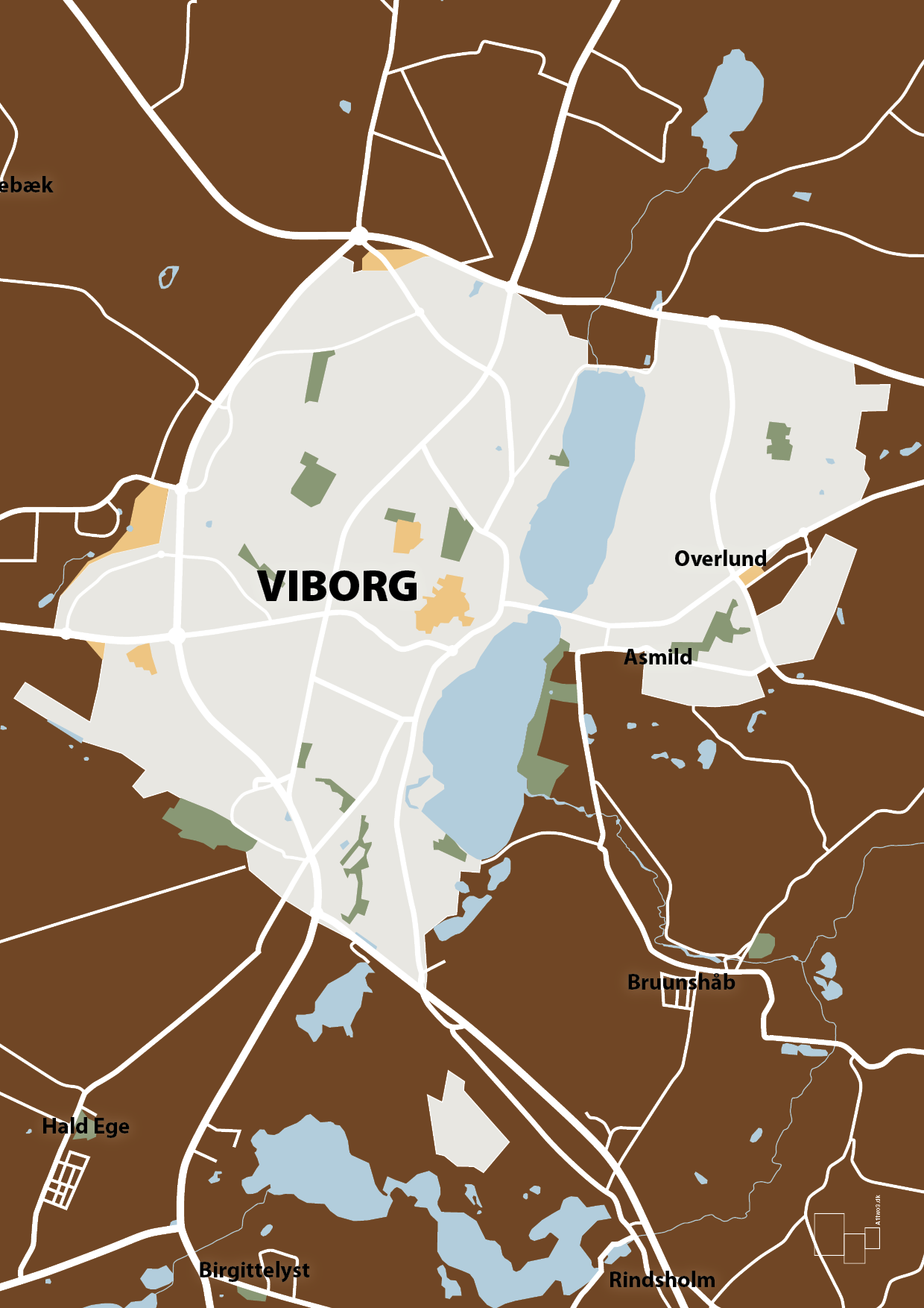 plakat: byplakat viborg - kort - dark brown-Byer-A1two3