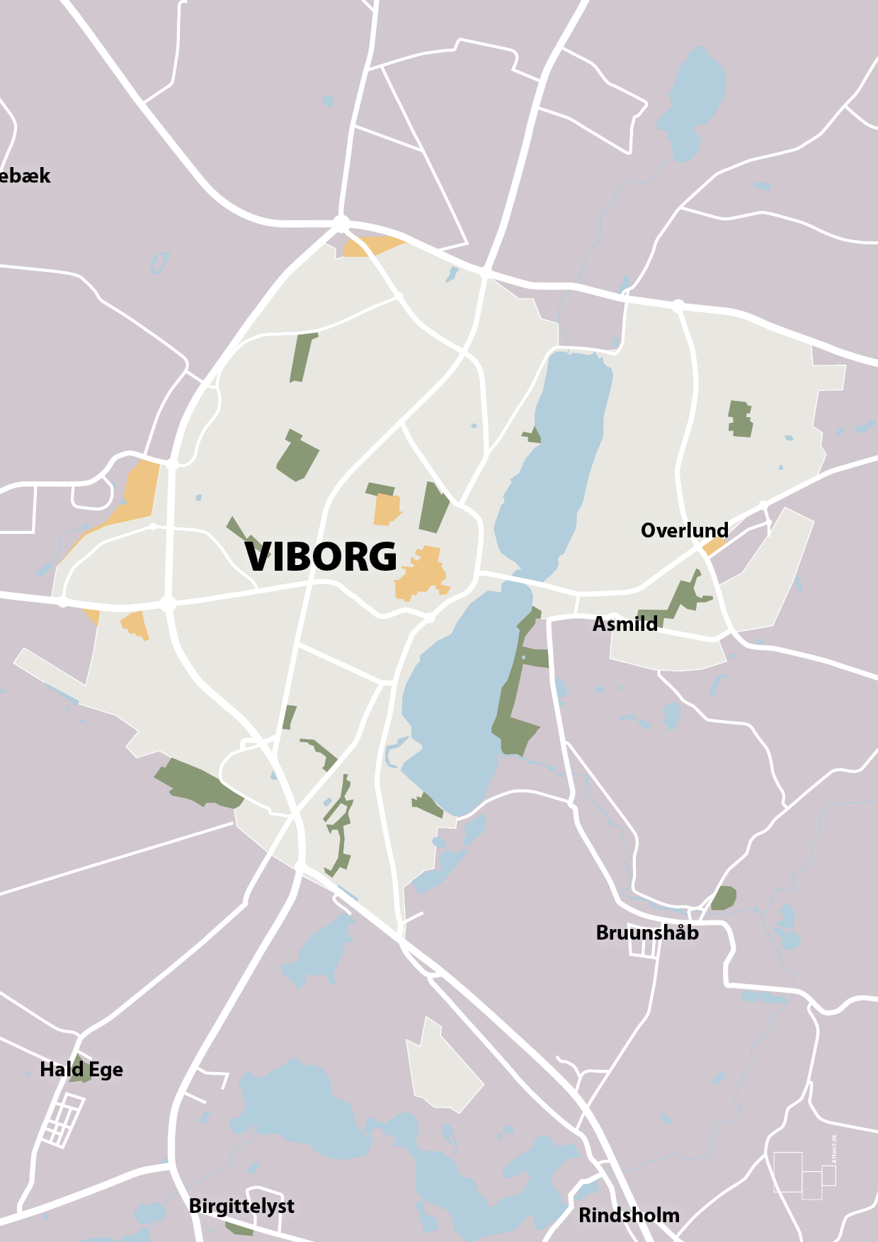 plakat: byplakat viborg - kort - dusty lilac-Byer-A1two3