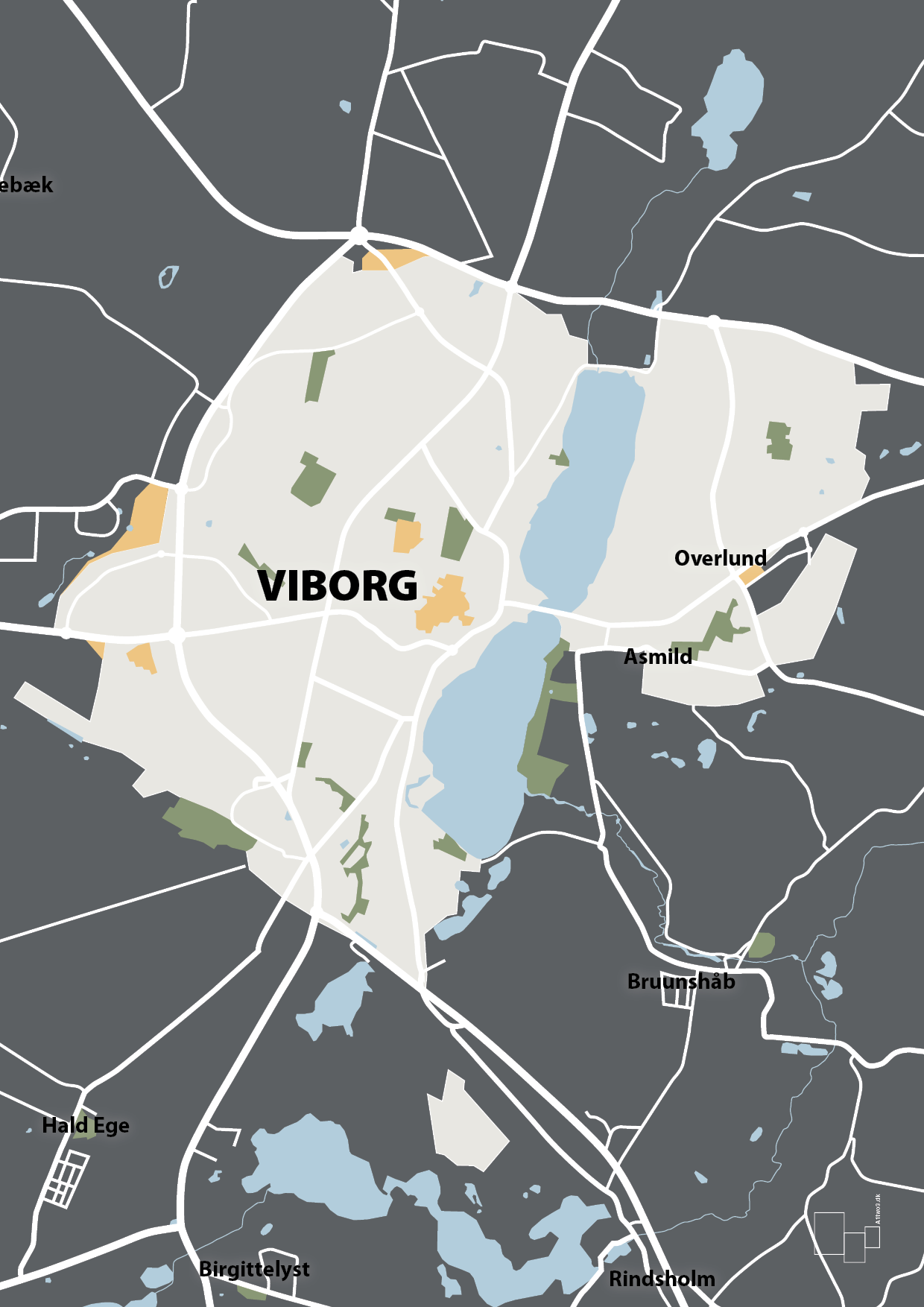 plakat: byplakat viborg - kort - graphic charcoal-Byer-A1two3