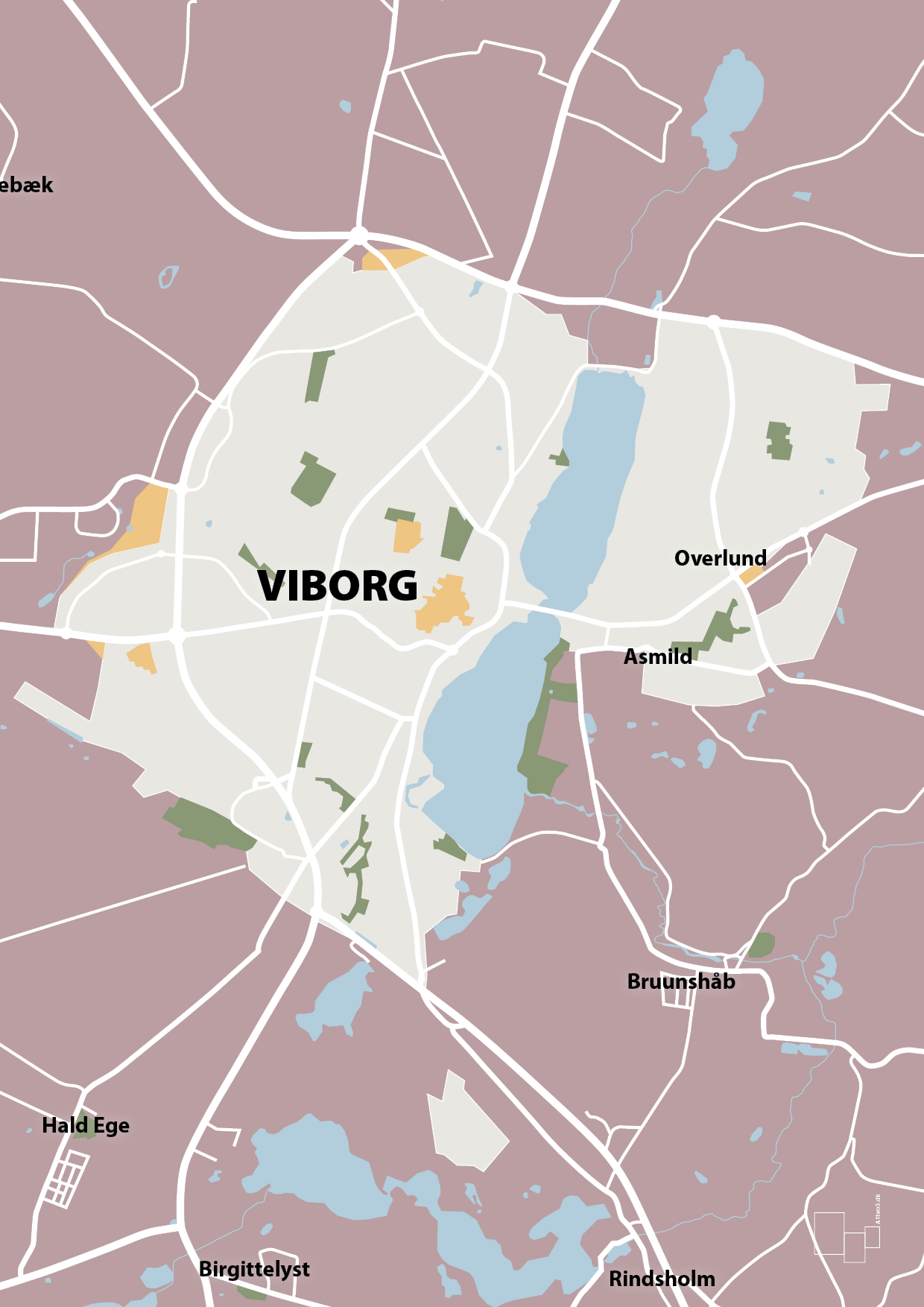 plakat: byplakat viborg - kort - light rose-Byer-A1two3