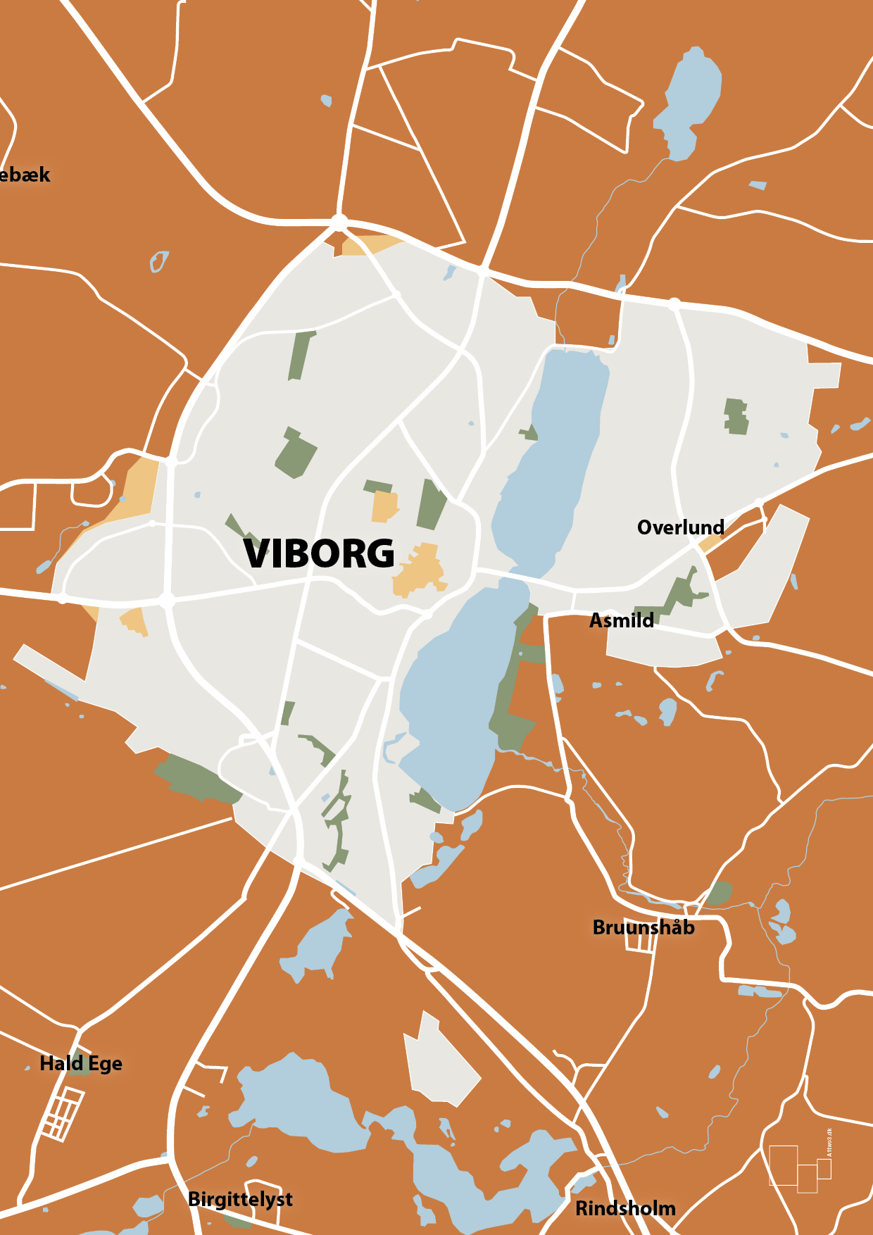 plakat: byplakat viborg - kort - rumba orange-Byer-A1two3