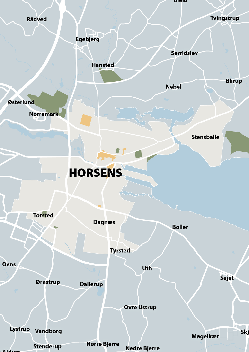 plakat: byplakat horsens - kort - light drizzle-Byer-A1two3