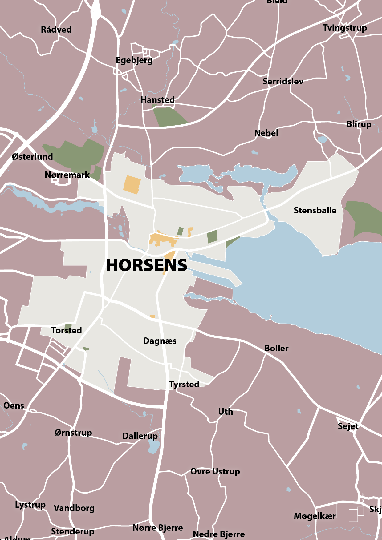 plakat: byplakat horsens - kort - light rose-Byer-A1two3