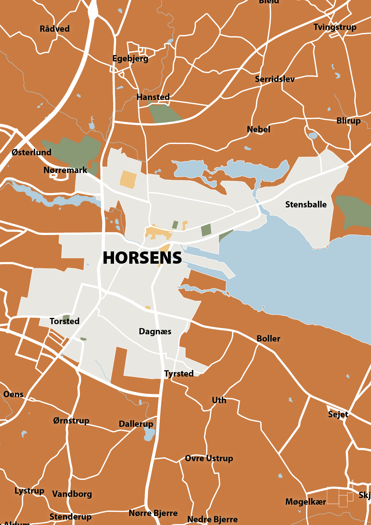 plakat: byplakat horsens - kort - rumba orange-Byer-A1two3