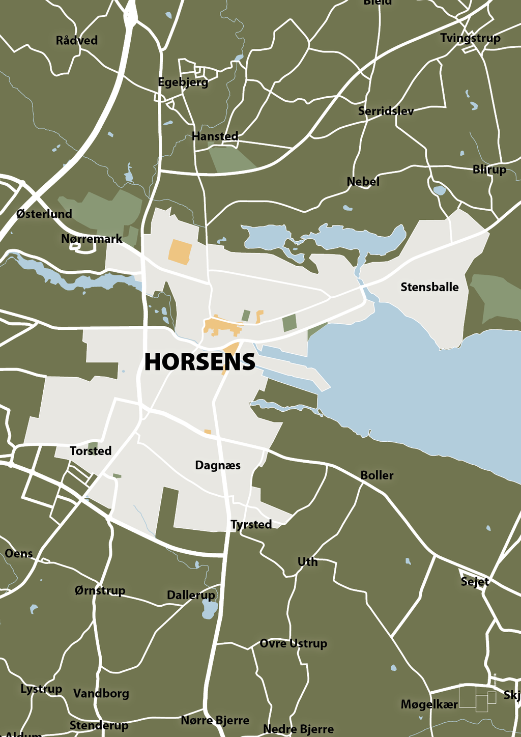 plakat: byplakat horsens - kort - secret meadow-Byer-A1two3