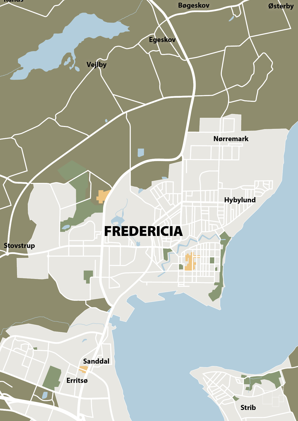 plakat: byplakat fredericia - kort - misty forrest-Byer-A1two3
