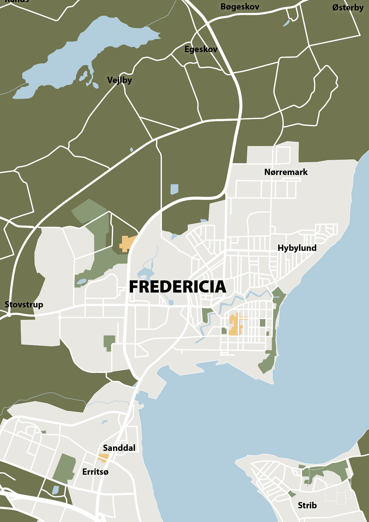 plakat: byplakat fredericia - kort - secret meadow-Byer-A1two3