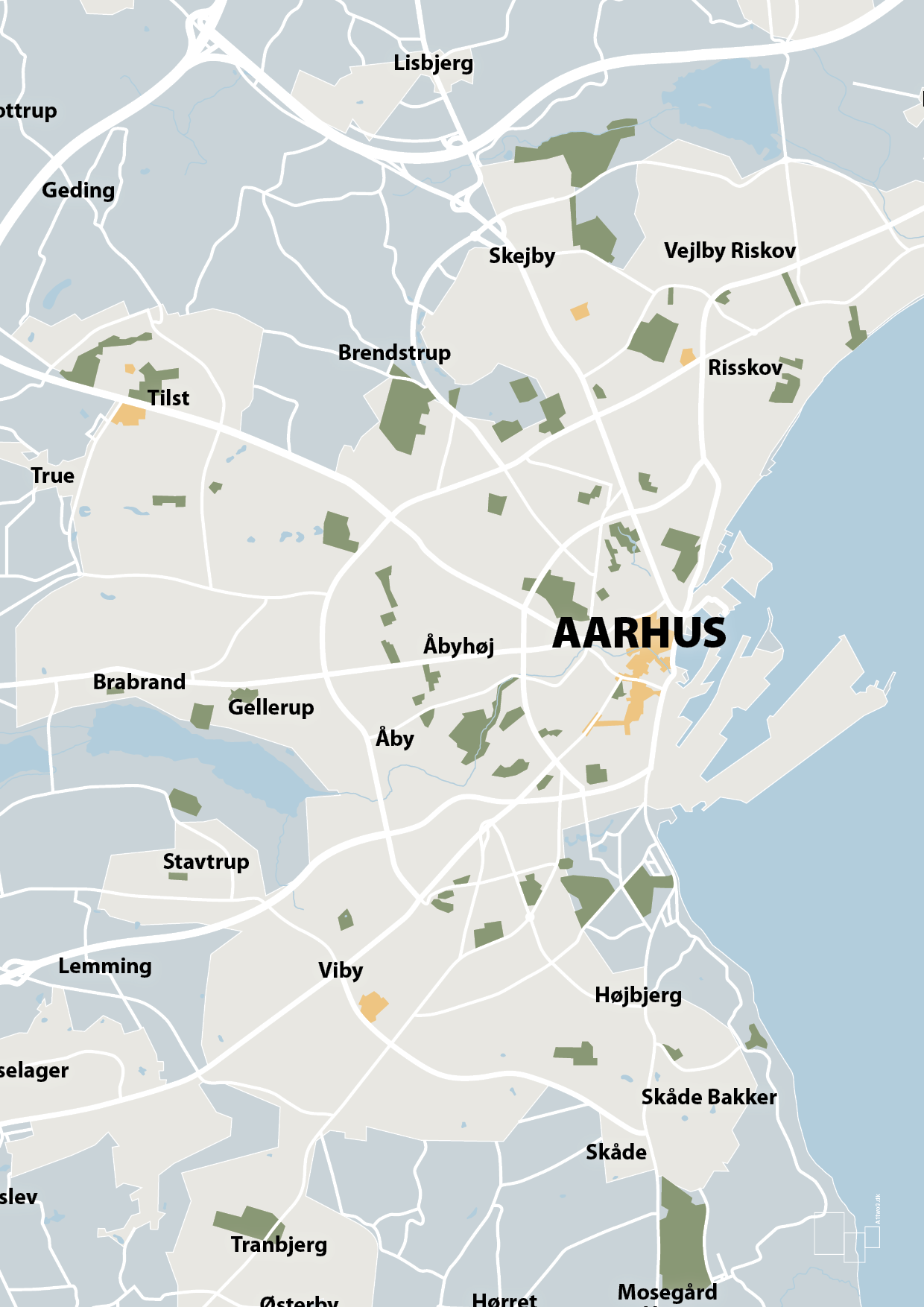 plakat: byplakat aarhus - kort - light drizzle-Byer-A1two3