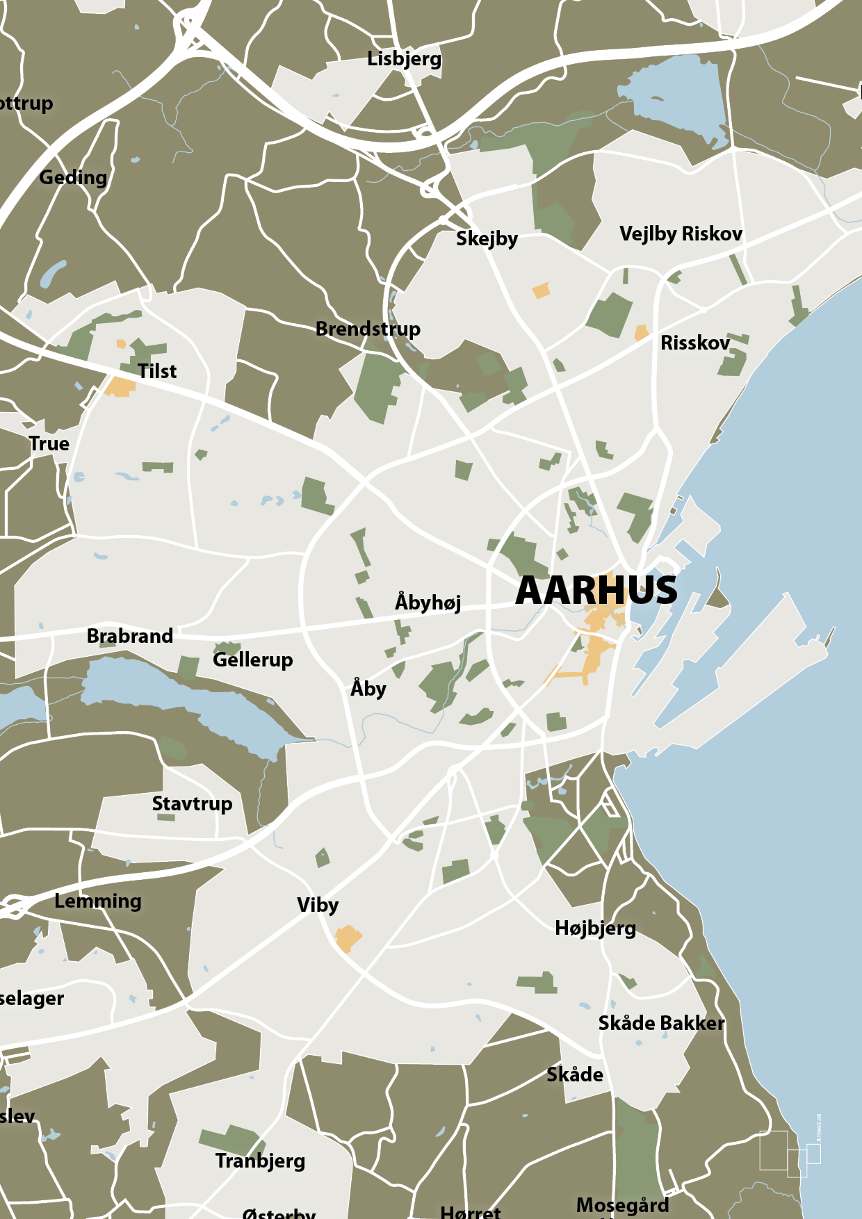 plakat: byplakat aarhus - kort - misty forrest-Byer-A1two3