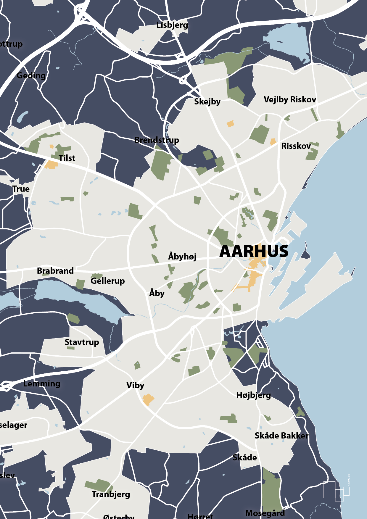 Byplakat aarhus - kort - petrol-Byer-A1two3