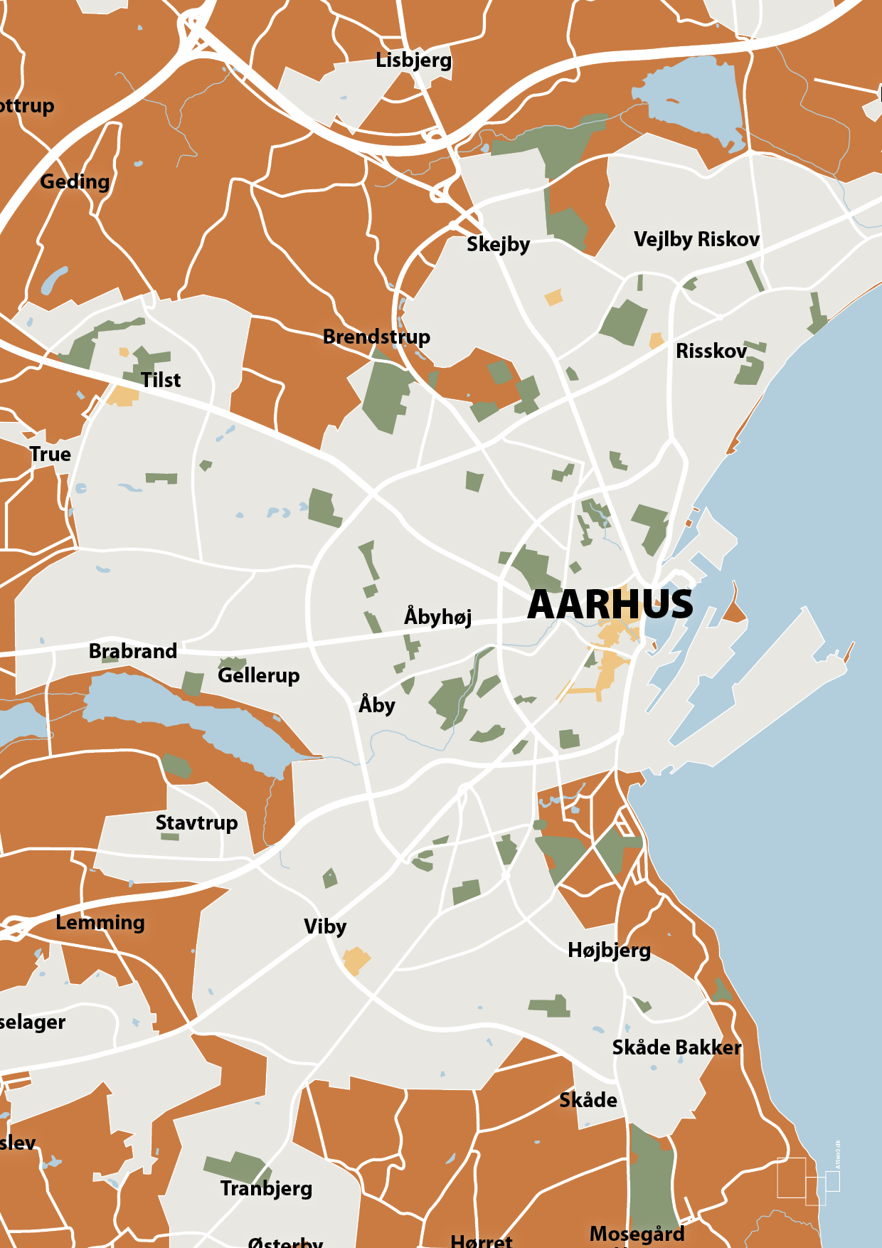 plakat: byplakat aarhus - kort - rumba orange-Byer-A1two3