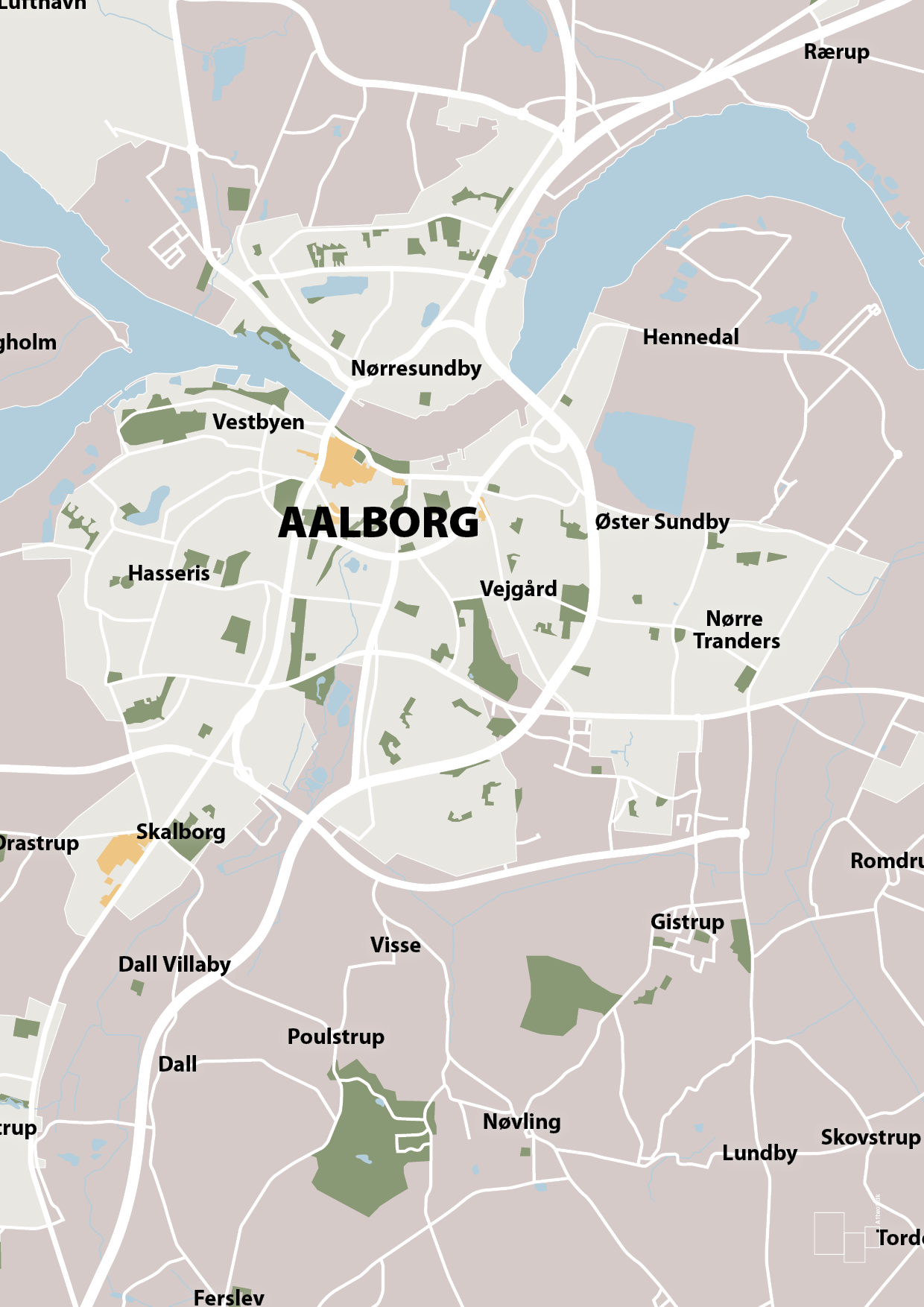 plakat: byplakat aalborg - kort - broken beige-Byer-A1two3