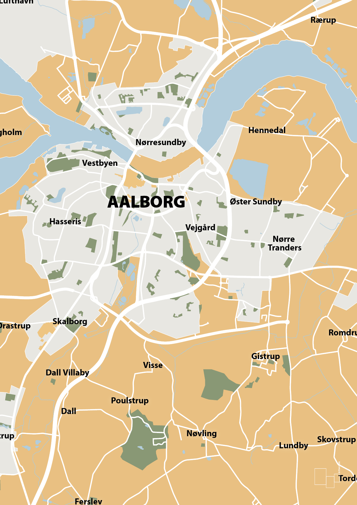 plakat: byplakat aalborg - kort - charismatic-Byer-A1two3