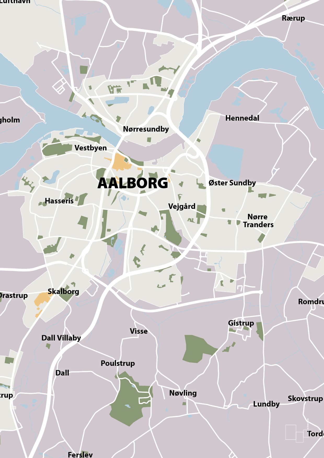 plakat: byplakat aalborg - kort - dusty lilac-Byer-A1two3