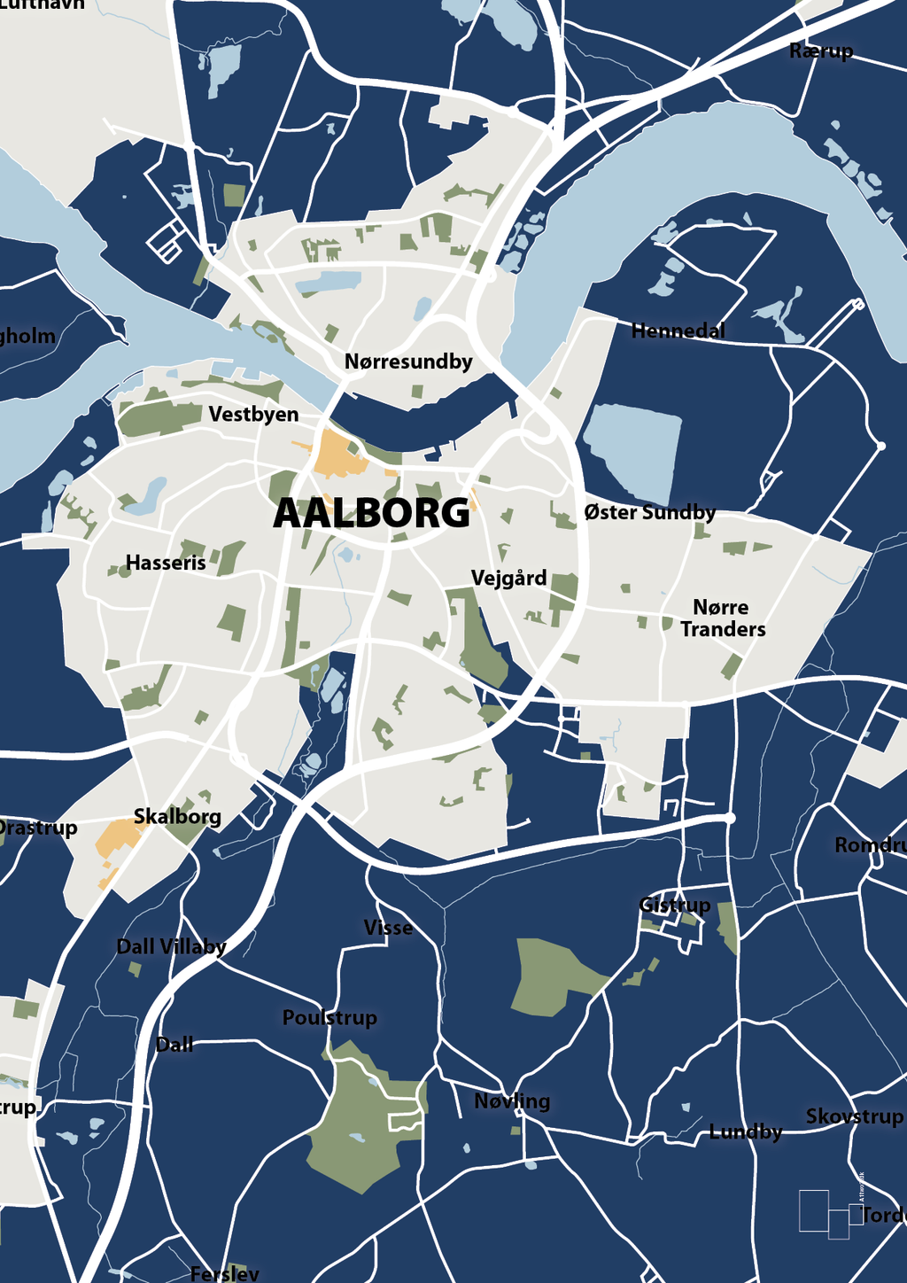 plakat: byplakat aalborg - kort - lapis blue-Byer-A1two3