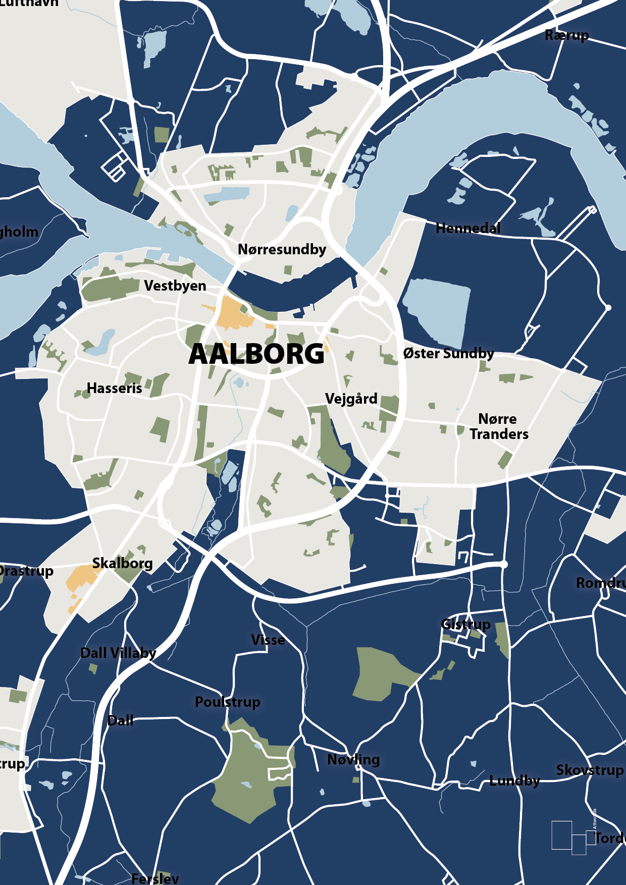 plakat: byplakat aalborg - kort - lapis blue-Byer-A1two3